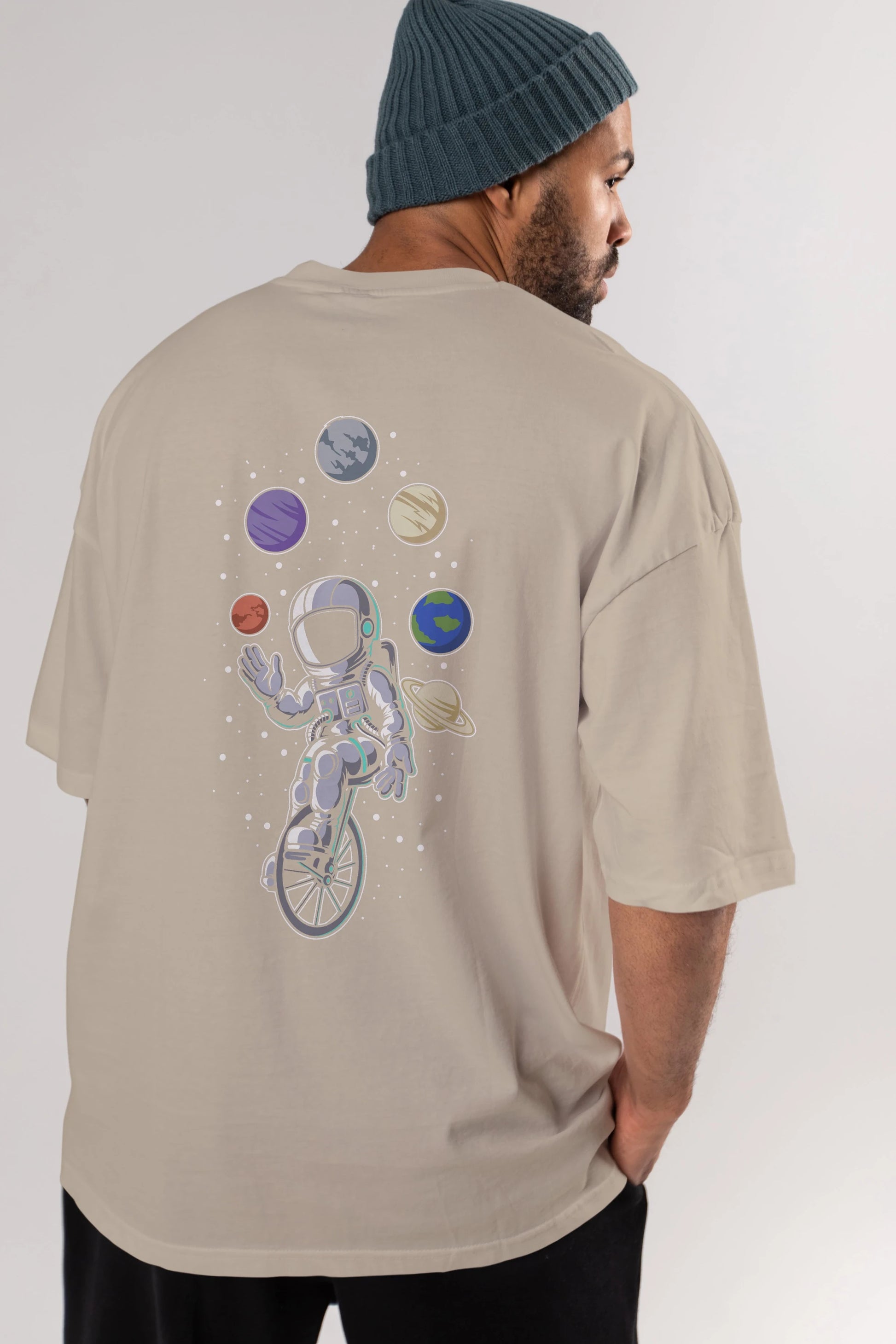 Astronaut Circus Arka Baskılı Oversize t-shirt Erkek Kadın Unisex