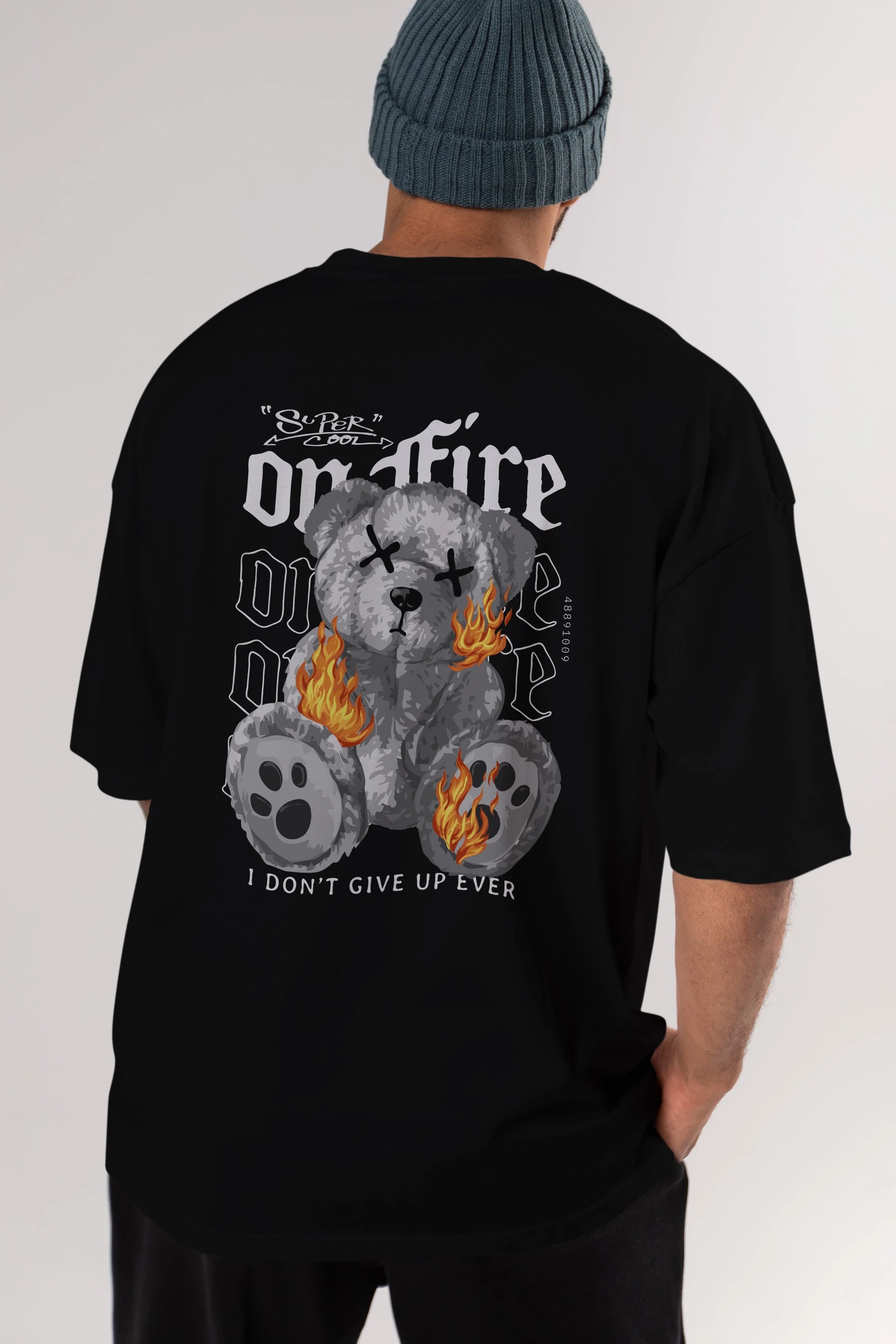 Teddy Bear On Fire Arka Baskılı Oversize t-shirt Erkek Kadın Unisex