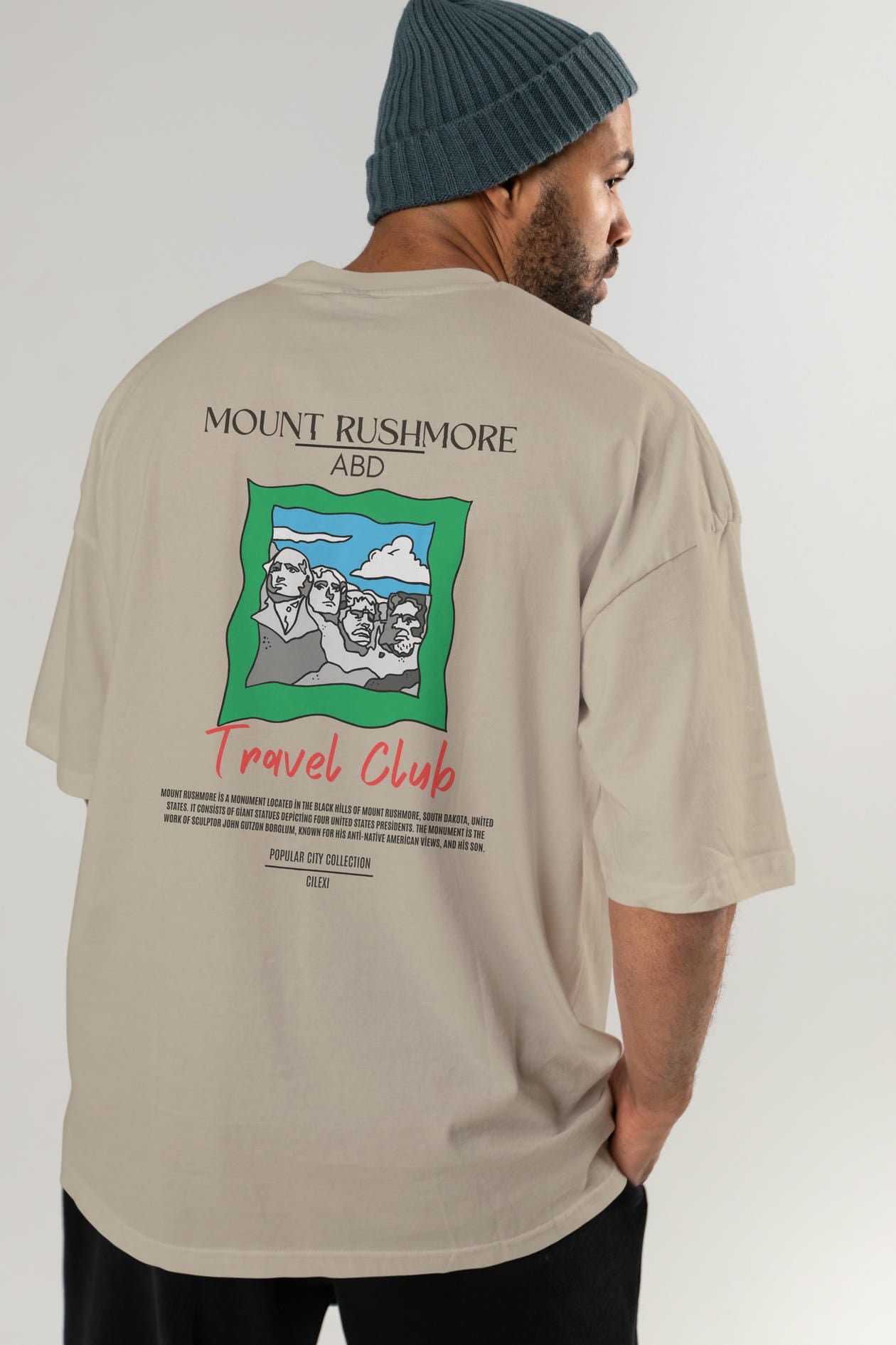 Mount Rushmore ABD Arka Baskılı Oversize t-shirt Erkek Kadın Pamuk Bisiklet Yaka tişort