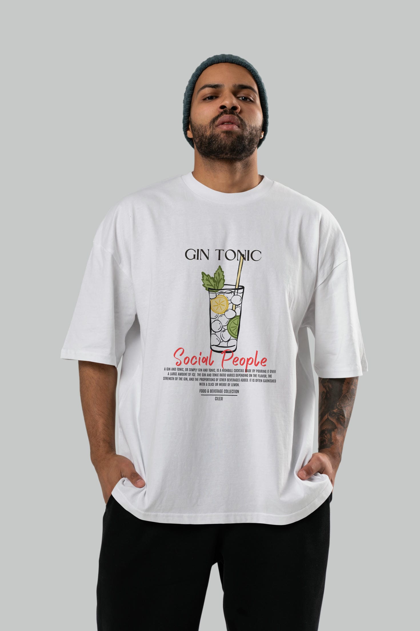 Gın Tonıc Kokteyl Serisi ön Baskılı Oversize t-shirt Erkek Kadın %100 Pamuk Bisiklet Yaka tişort
