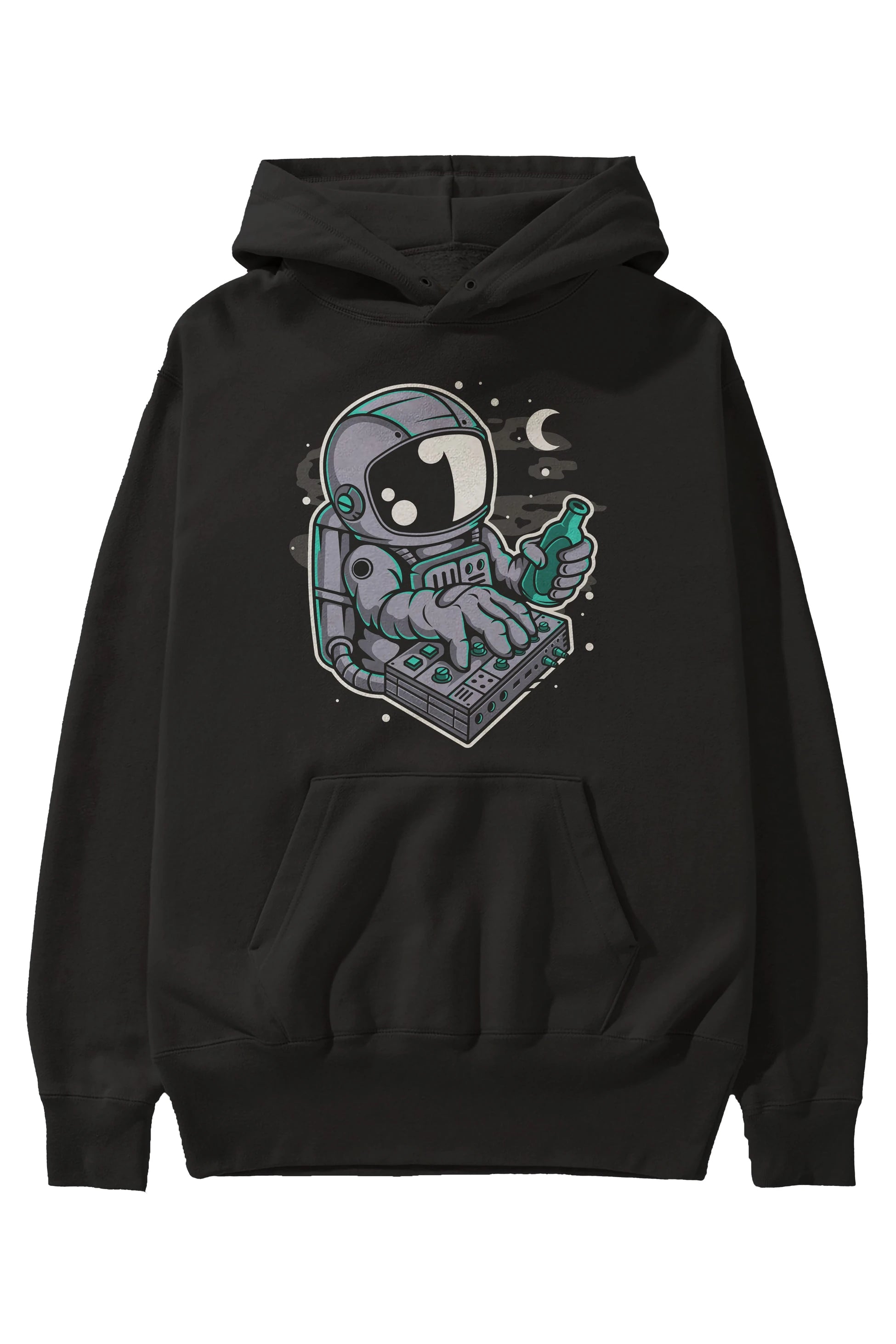 Astronaut Synth Ön Baskılı Hoodie Oversize Kapüşonlu Sweatshirt Erkek Kadın Unisex