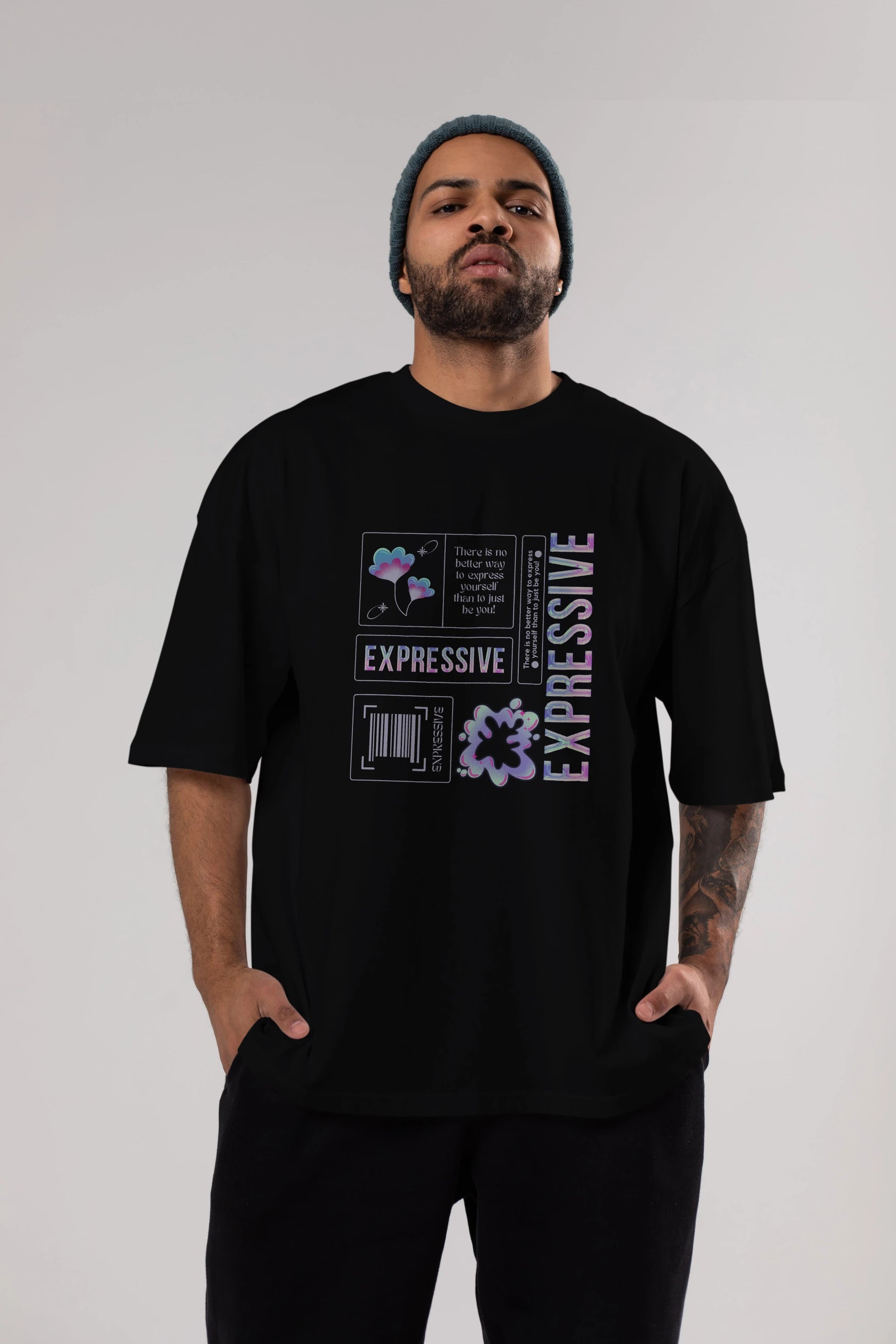 Expressive Streetwear Ön Baskılı Oversize t-shirt Erkek Kadın Unisex