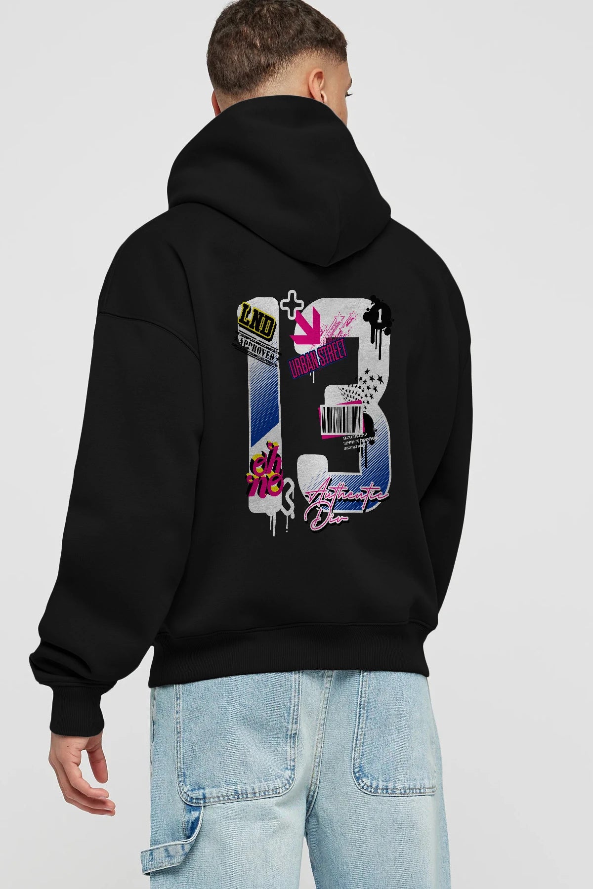 Urban Street 13 Arka Baskılı Hoodie Oversize Kapüşonlu Sweatshirt Erkek Kadın Unisex
