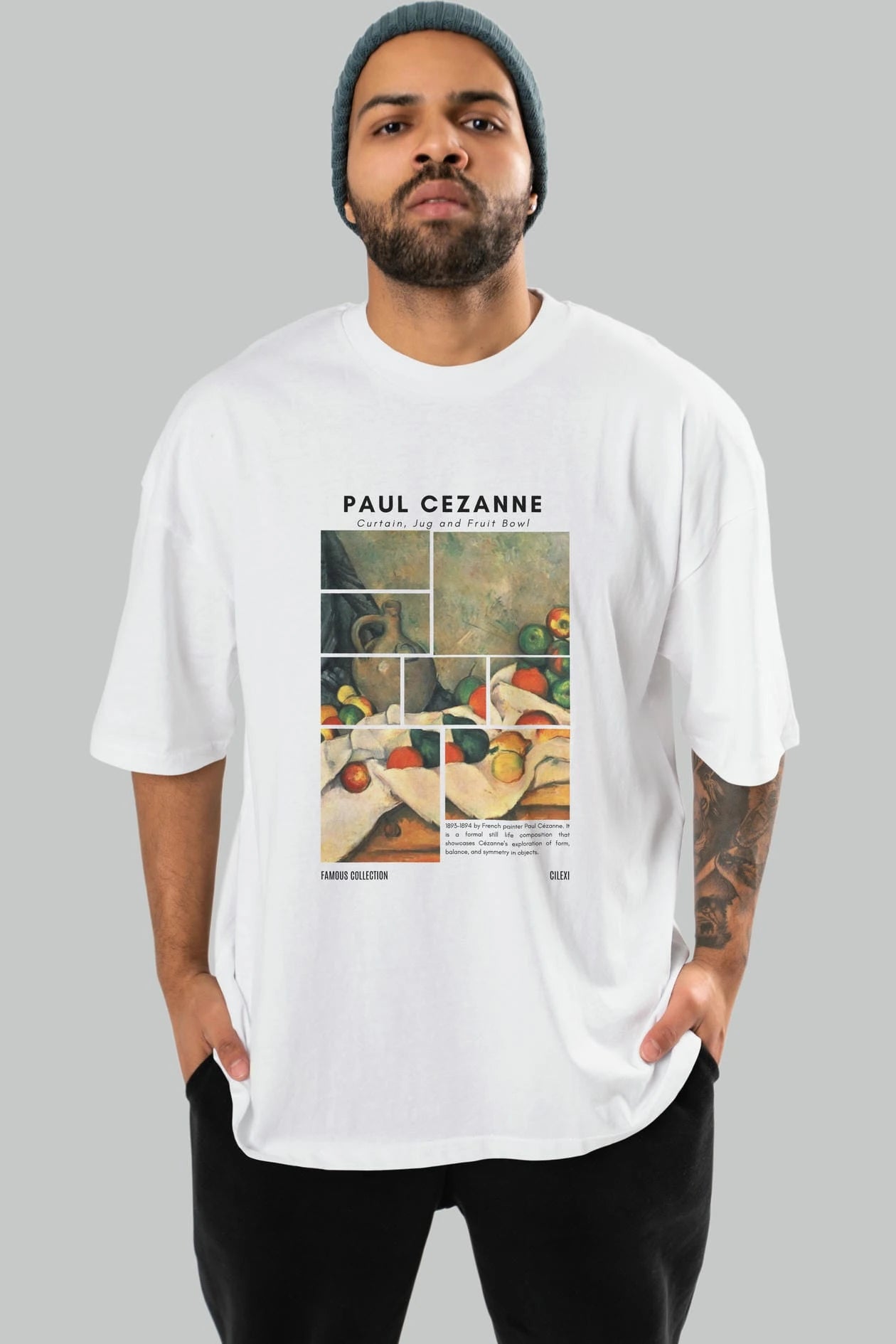 Paul Cezanne Curtain ön Baskılı Oversize t-shirt Erkek Kadın Bisiklet Yaka Pamuk tişort