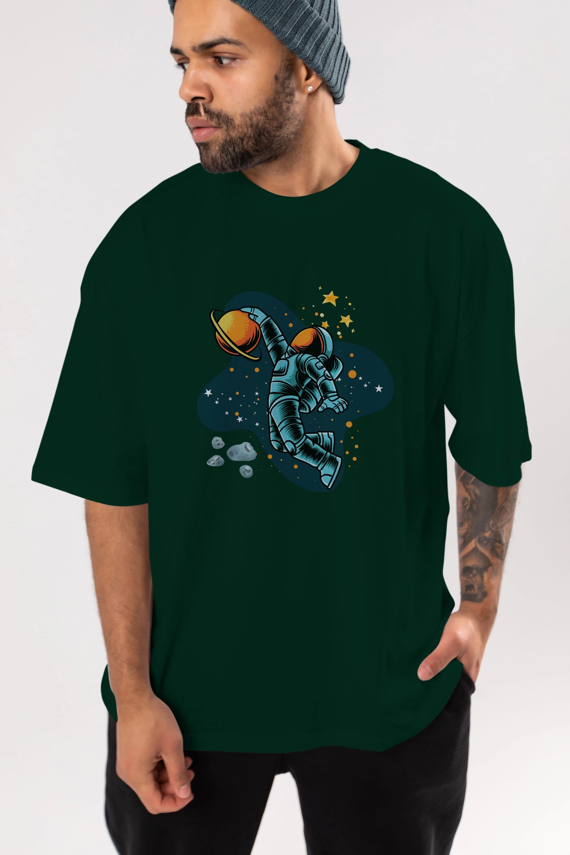 Astronot Basketbol Ön Baskılı Oversize t-shirt Erkek Kadın Unisex