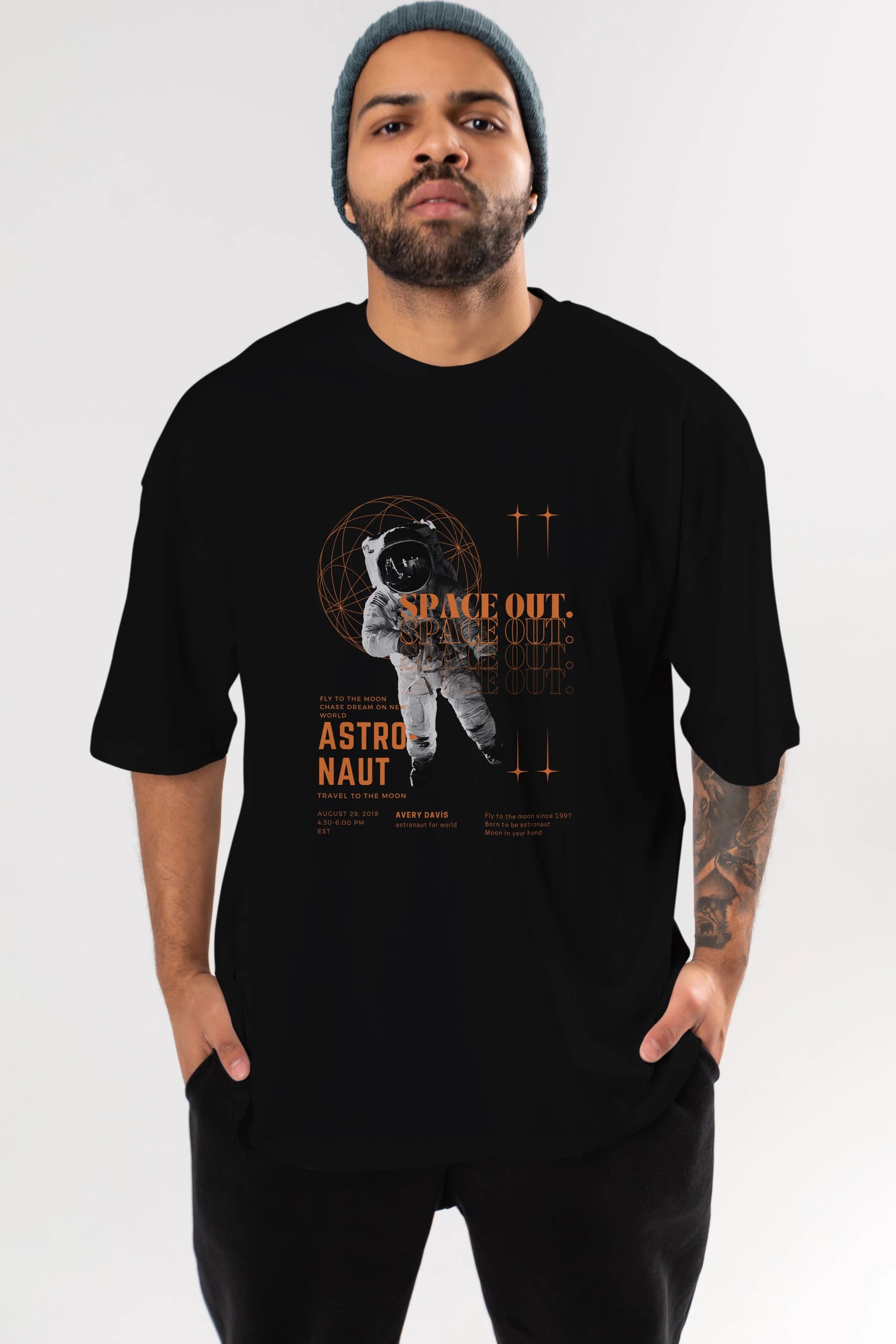Astronaut Space Out Yazılı Ön Baskılı Oversize t-shirt Erkek Kadın Unisex