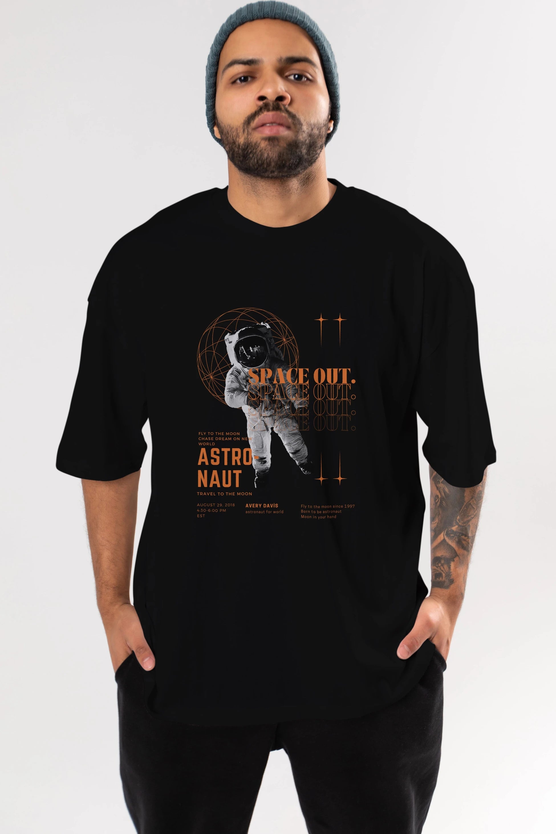 Astronaut Space Out Yazılı Ön Baskılı Oversize t-shirt Erkek Kadın Unisex
