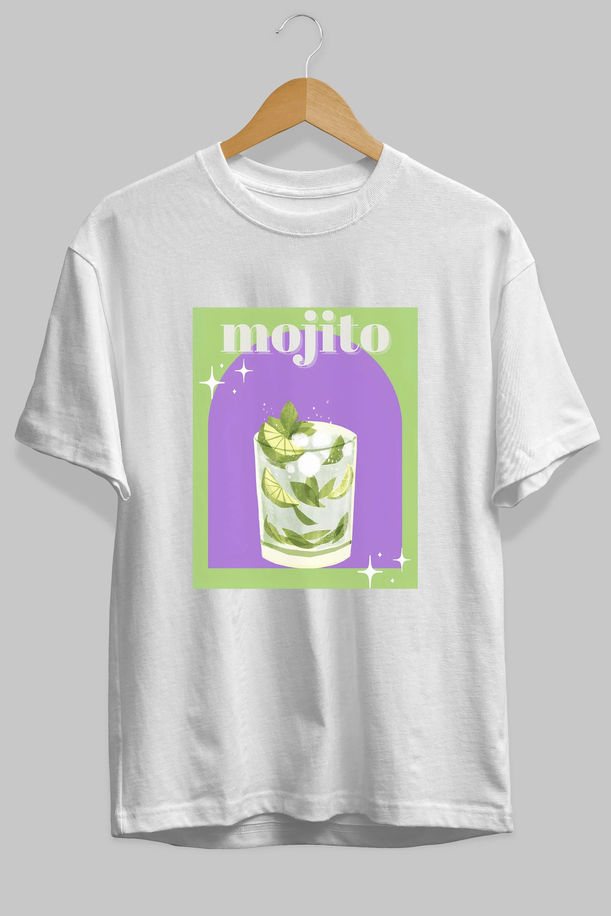 Mojito 3 Ön Baskılı Oversize t-shirt Erkek Kadın Unisex %100 Pamuk Bisiklet Yaka tişort
