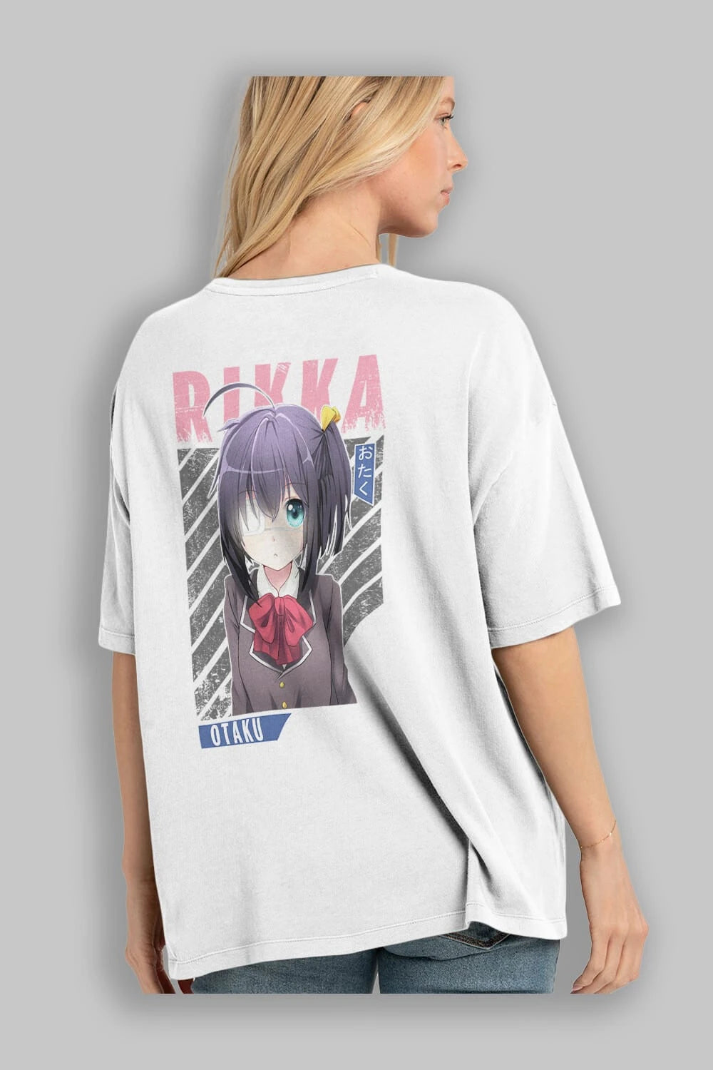 Rikka Takanashi 9 Anime Arka Baskılı Oversize t-shirt Erkek Kadın Unisex