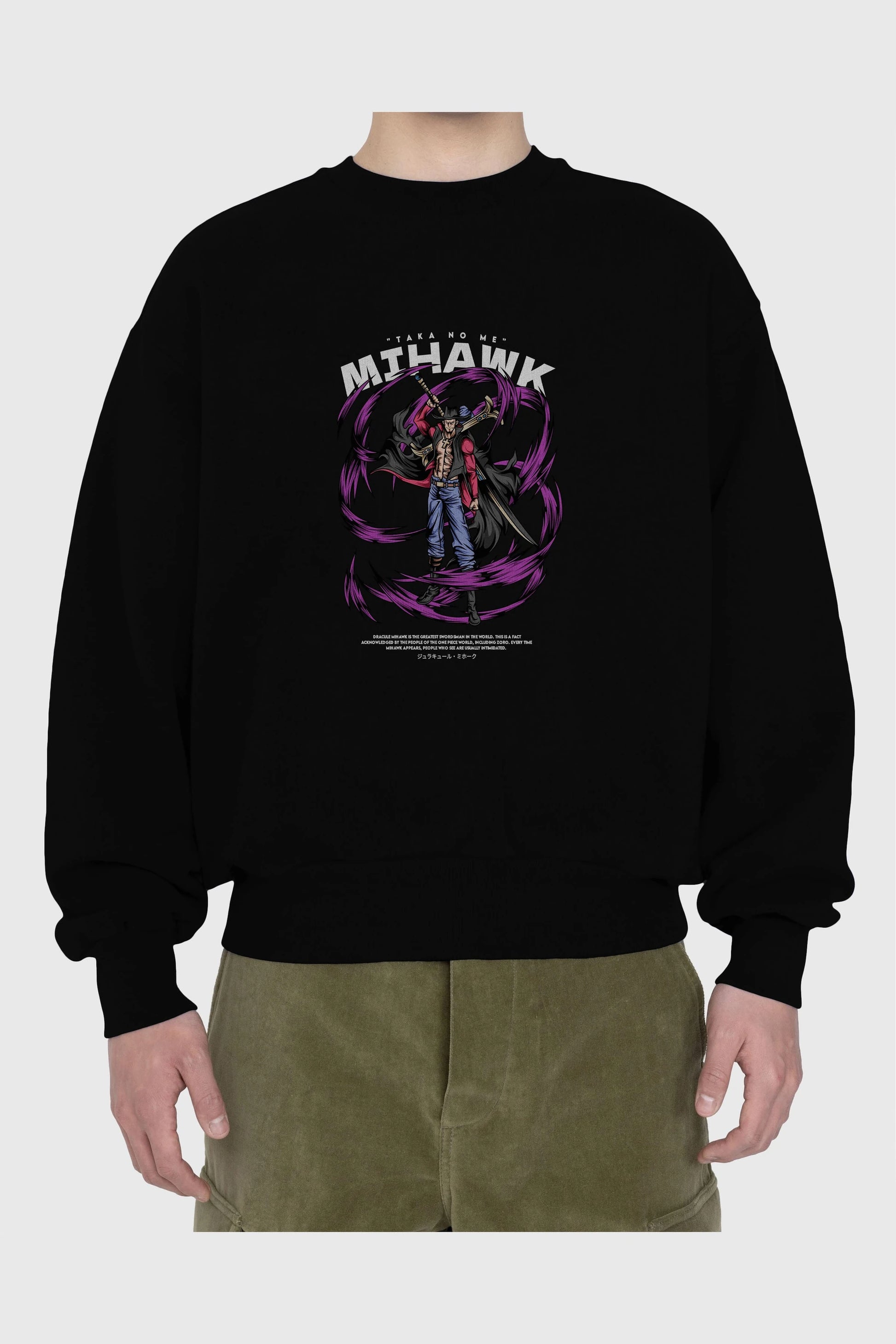 Mihawk Anime Ön Baskılı Oversize Sweatshirt Erkek Kadın Unisex