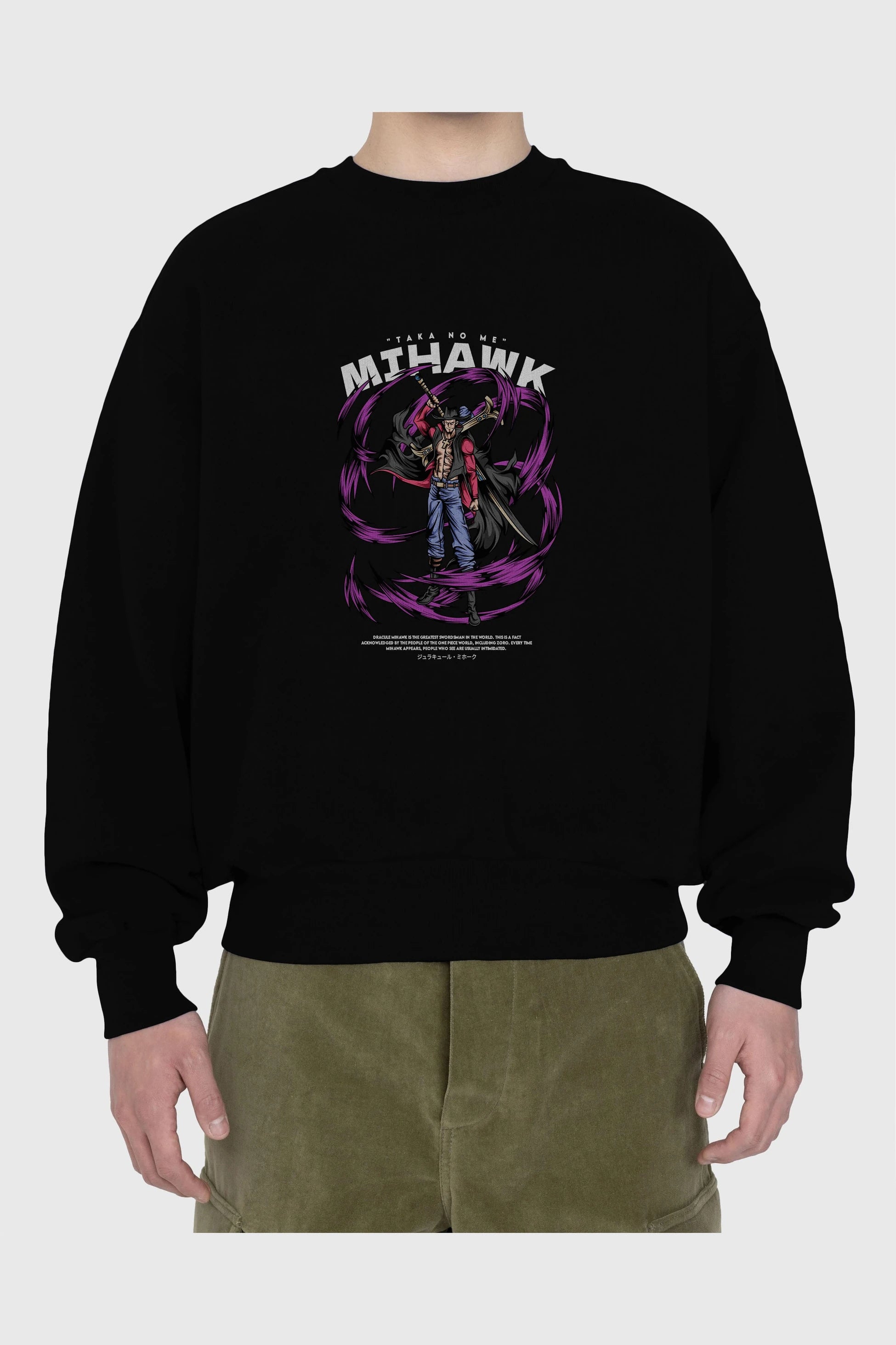 Mihawk Anime Ön Baskılı Oversize Sweatshirt Erkek Kadın Unisex
