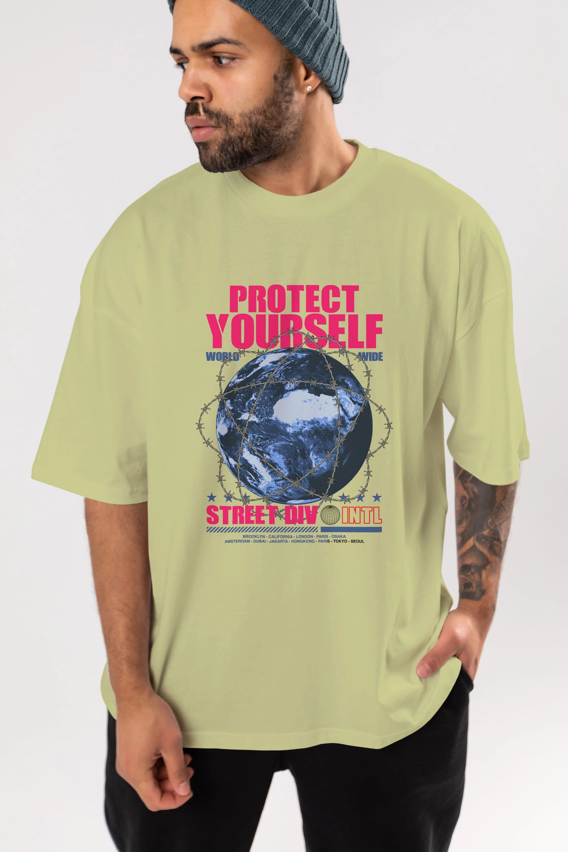 Protect Yourself Ön Baskılı Oversize t-shirt Erkek Kadın Unisex