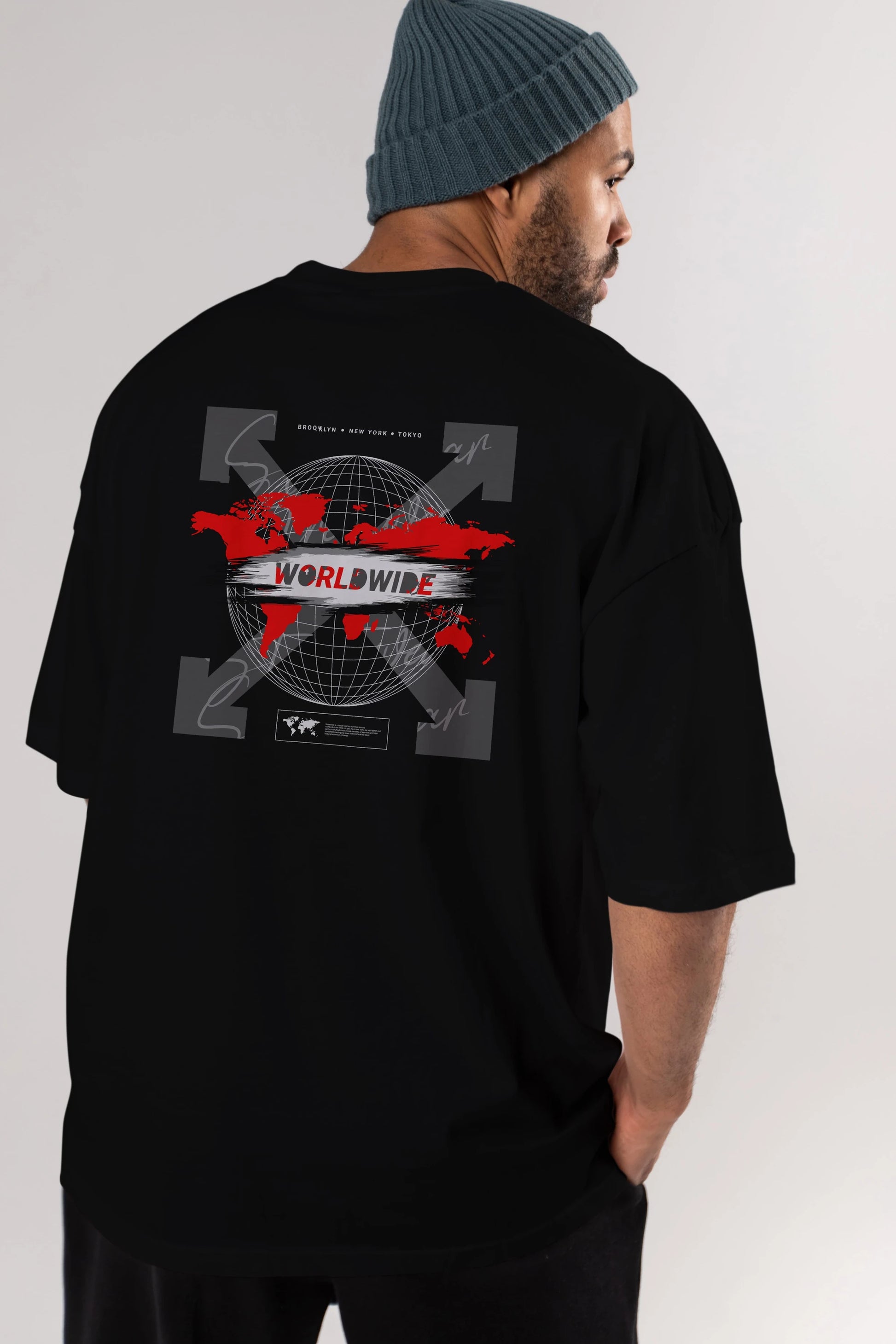 Worldwide Style Arka Baskılı Oversize t-shirt Erkek Kadın Unisex