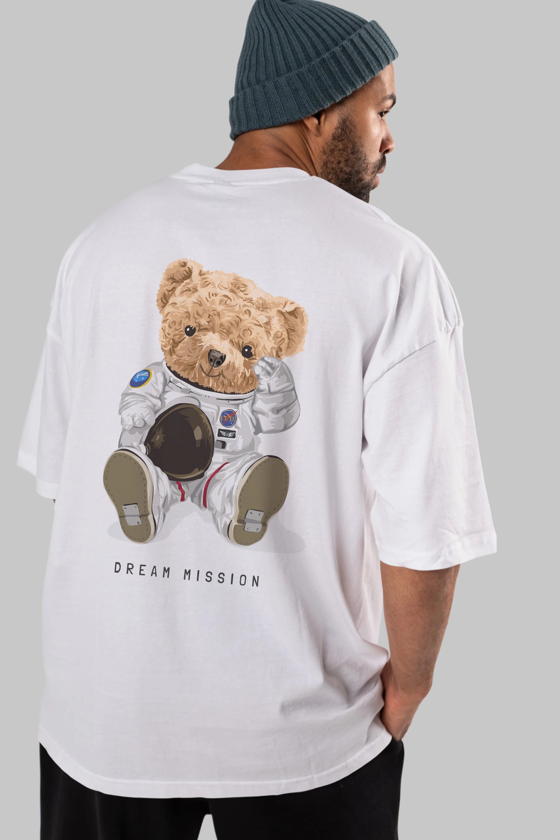 Teddy Bear Asrtonot Arka Baskılı Oversize t-shirt Erkek Kadın Unisex %100 Pamuk
