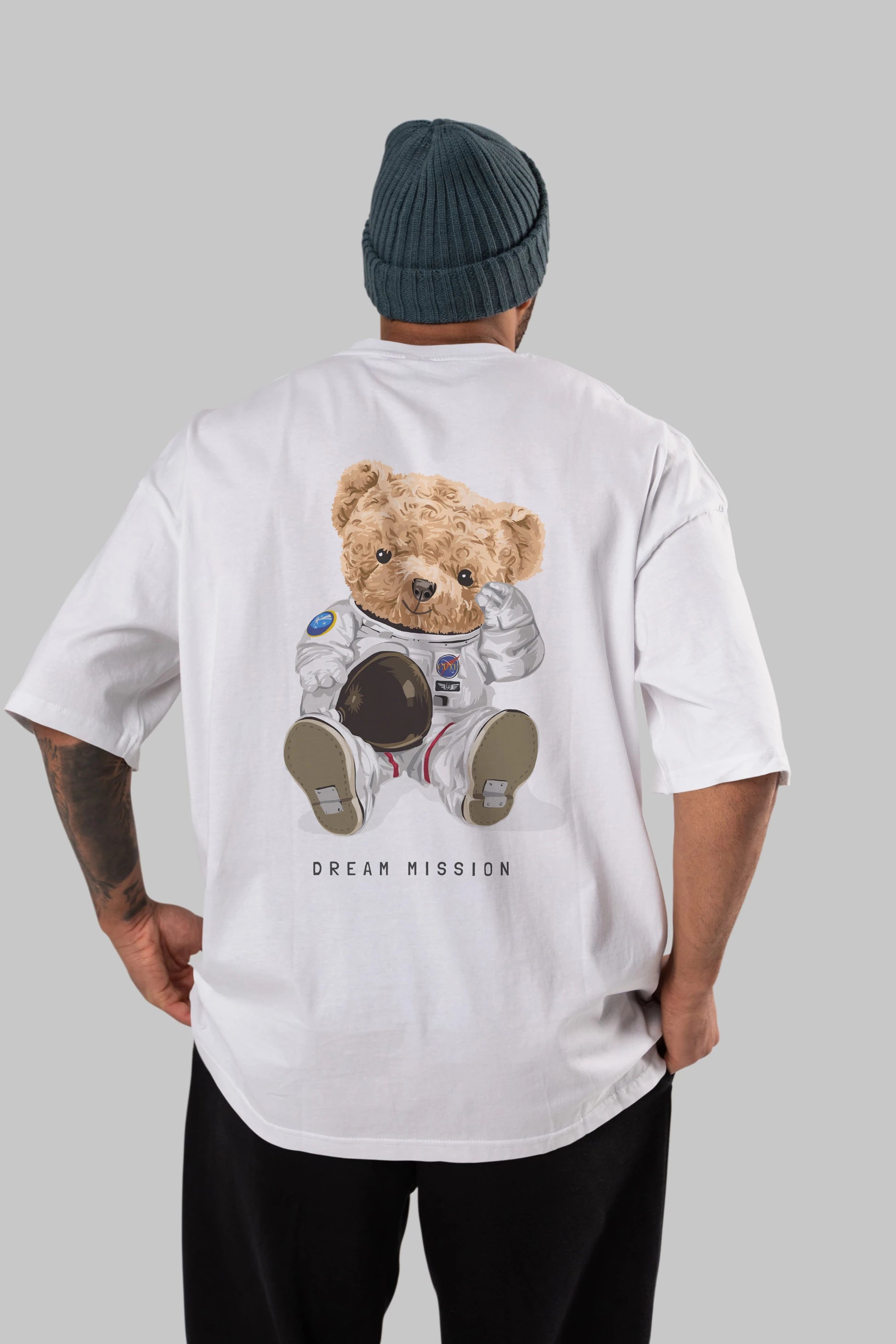 Teddy Bear Asrtonot Arka Baskılı Oversize t-shirt Erkek Kadın Unisex %100 Pamuk