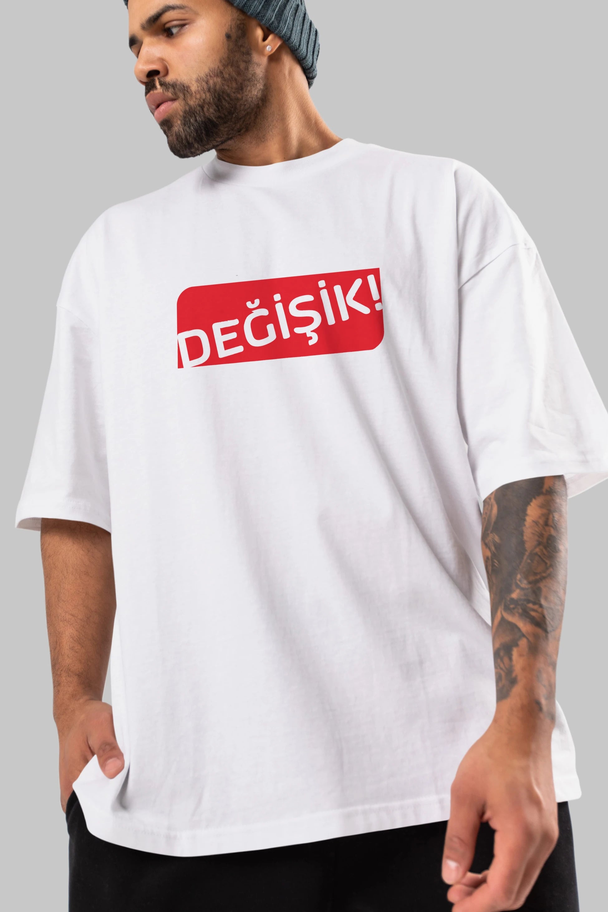 Değişik Ön Baskılı Oversize t-shirt %100 pamuk Erkek Kadın Unisex