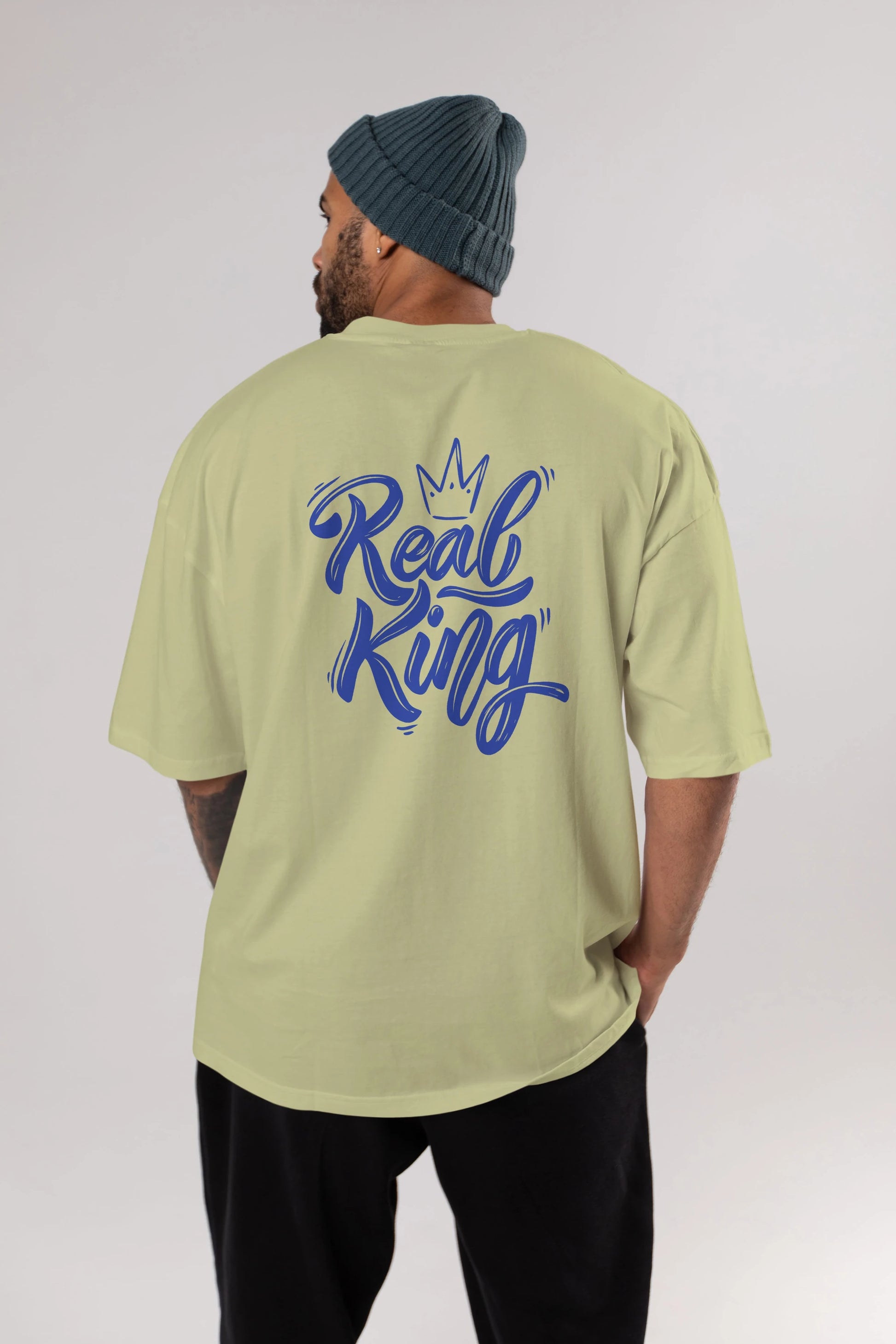 Real King Yazılı Arka Baskılı Oversize t-shirt Erkek Kadın Unisex