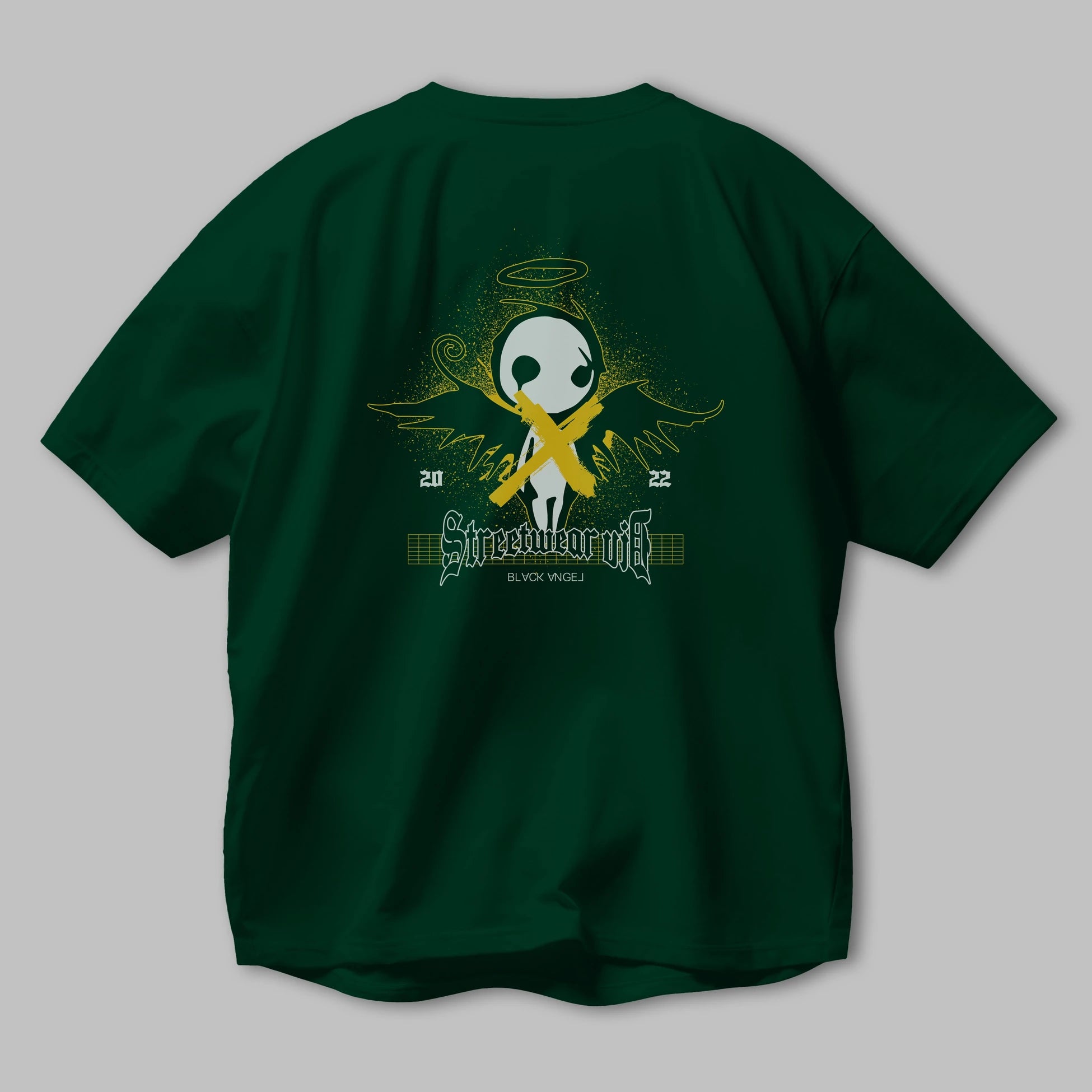 Black Angel Arka Baskılı Oversize t-shirt Erkek Kadın Unisex