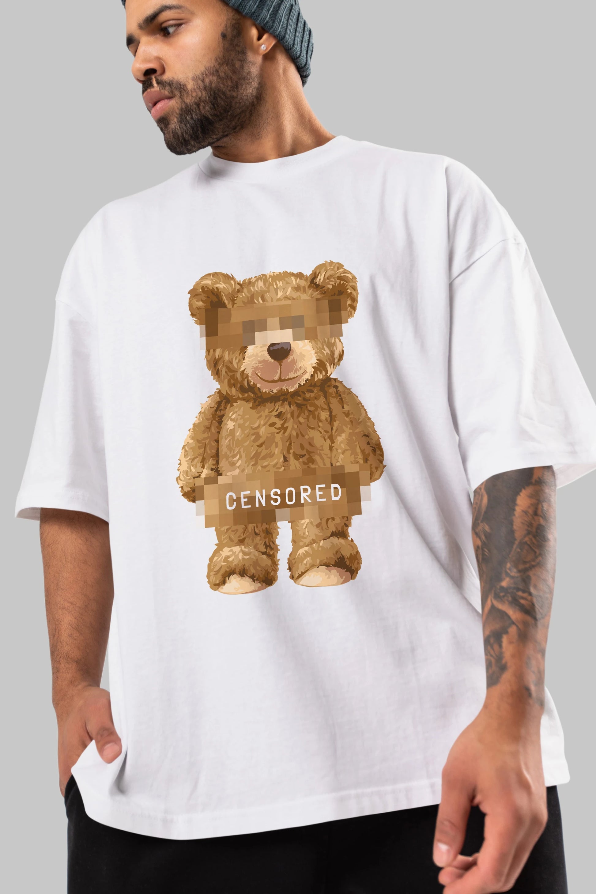 Teddy Bear Censored Ön Baskılı Oversize t-shirt Erkek Kadın Unisex %100 Pamuk