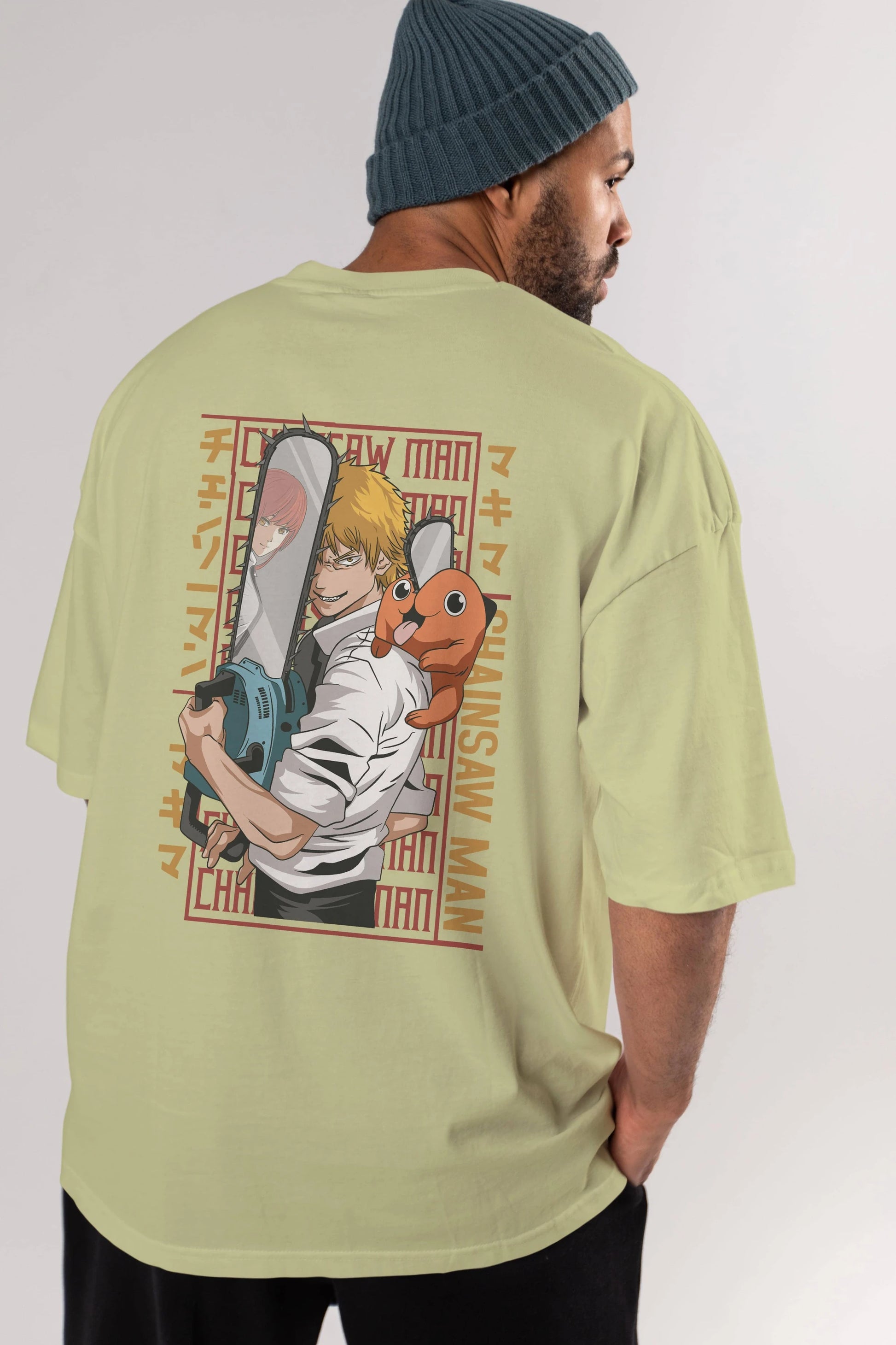 Chainsaw DENJI Anime Arka Baskılı Oversize t-shirt Erkek Kadın Unisex