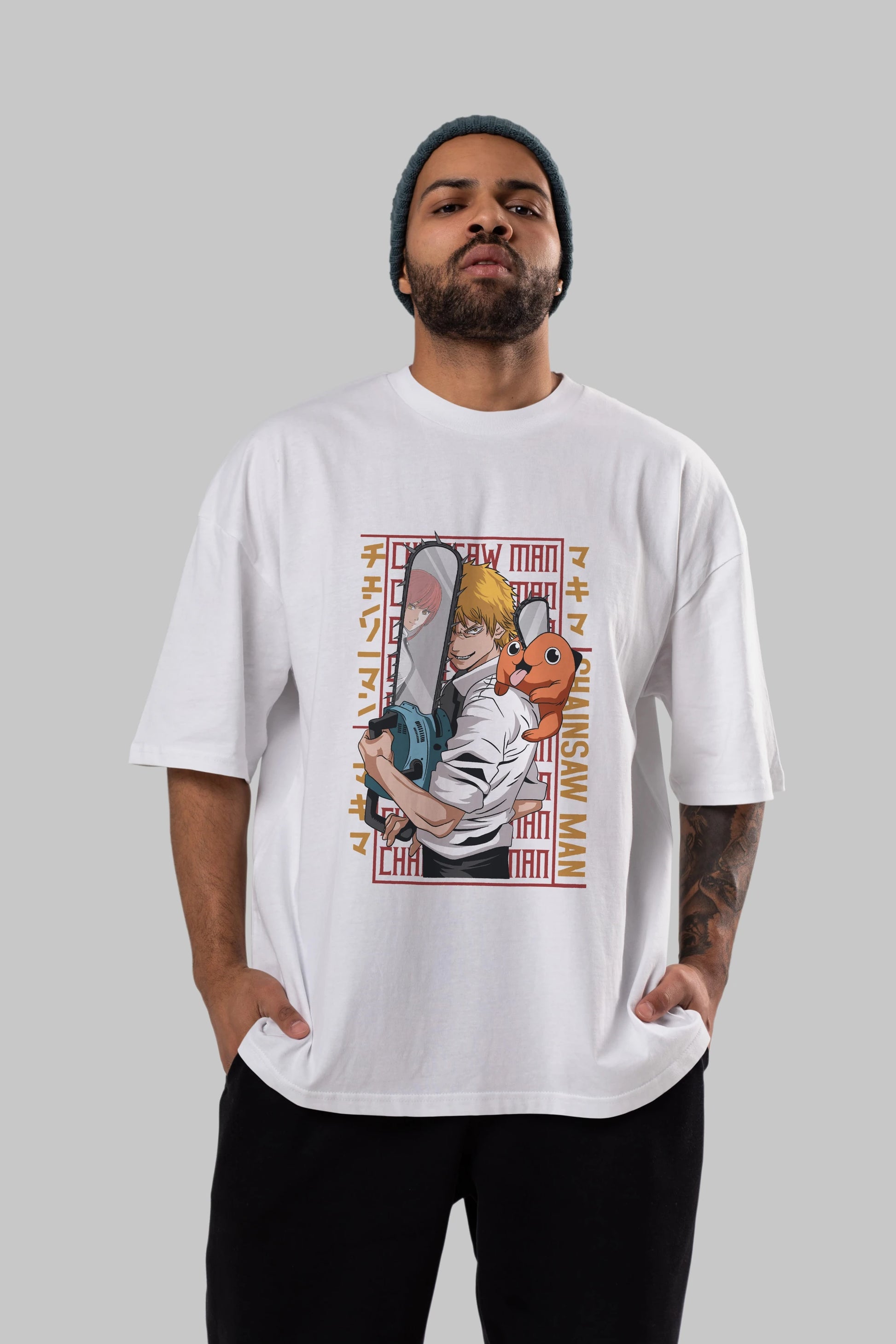 Chainsaw DENJI Anime Ön Baskılı Oversize t-shirt %100 pamuk Erkek Kadın Unisex