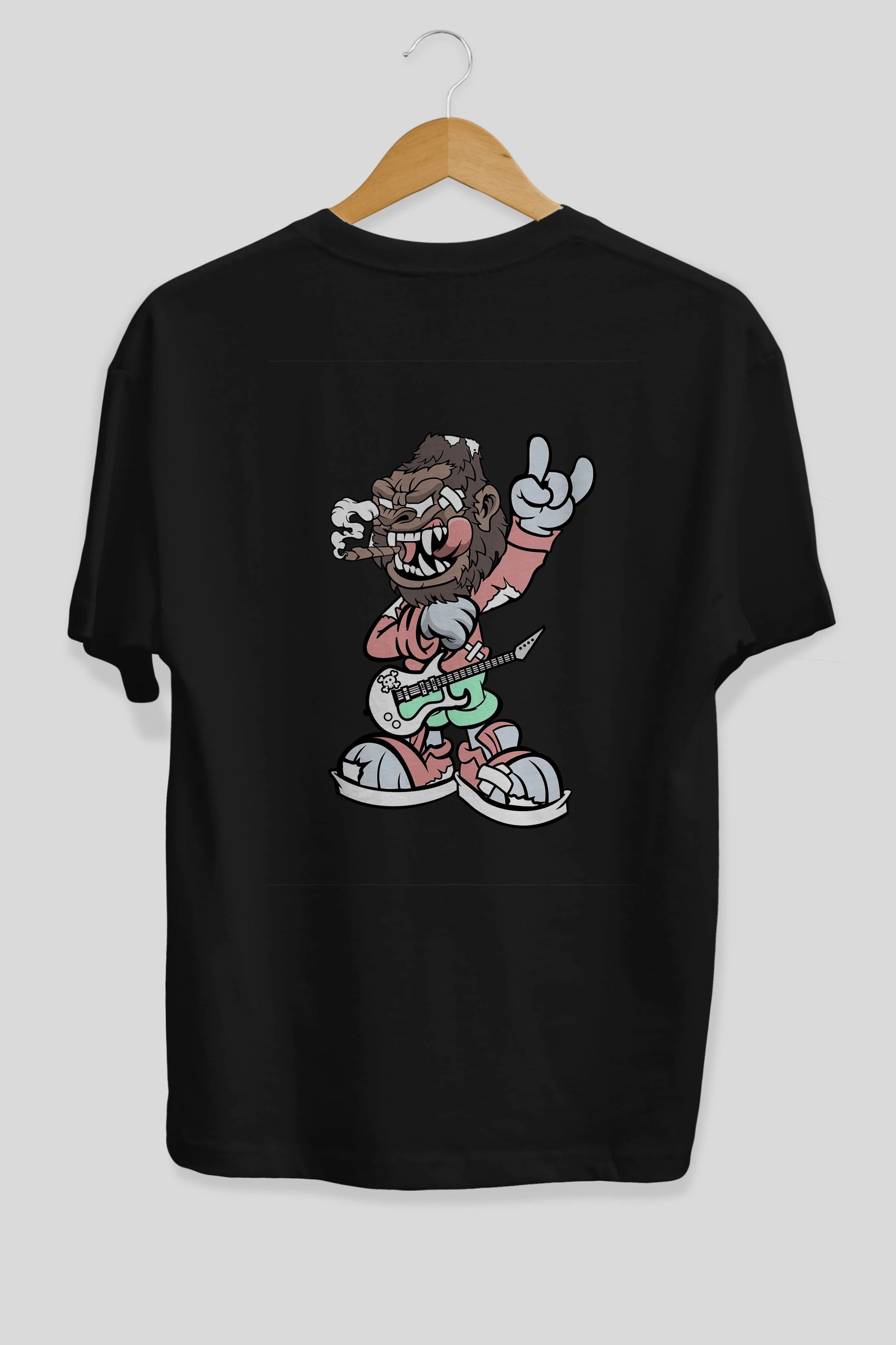 Gorilla Rockstar Arka Baskılı Oversize t-shirt Erkek Kadın Unisex %100 Pamuk tişort