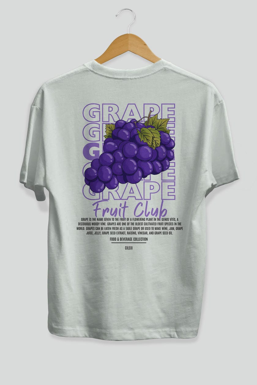Grape Arka Baskılı Oversize t-shirt Erkek Kadın Pamuk Bisiklet Yaka tişort