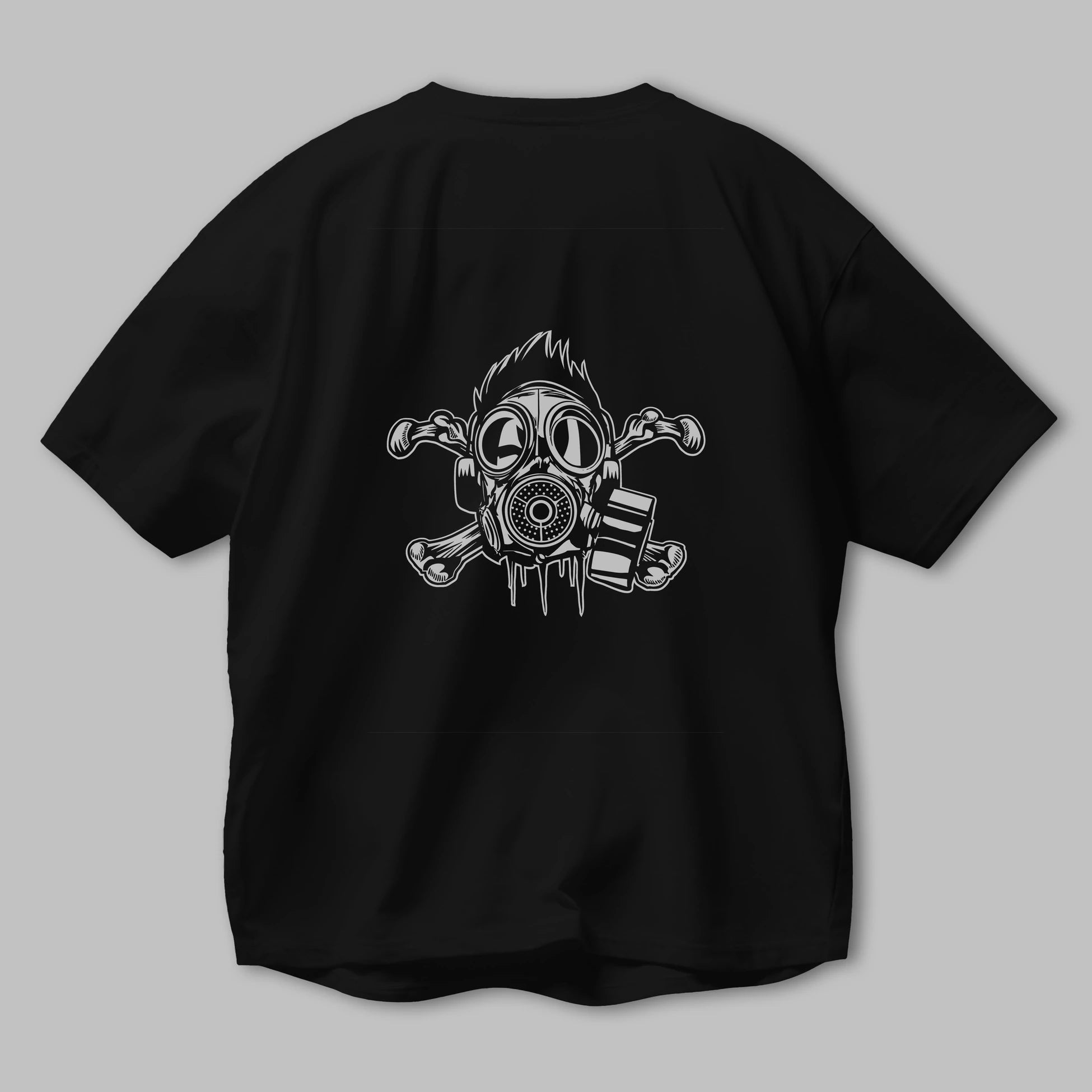 Cross Bones Gasmask Arka Baskılı Oversize t-shirt Erkek Kadın Unisex %100 Pamuk