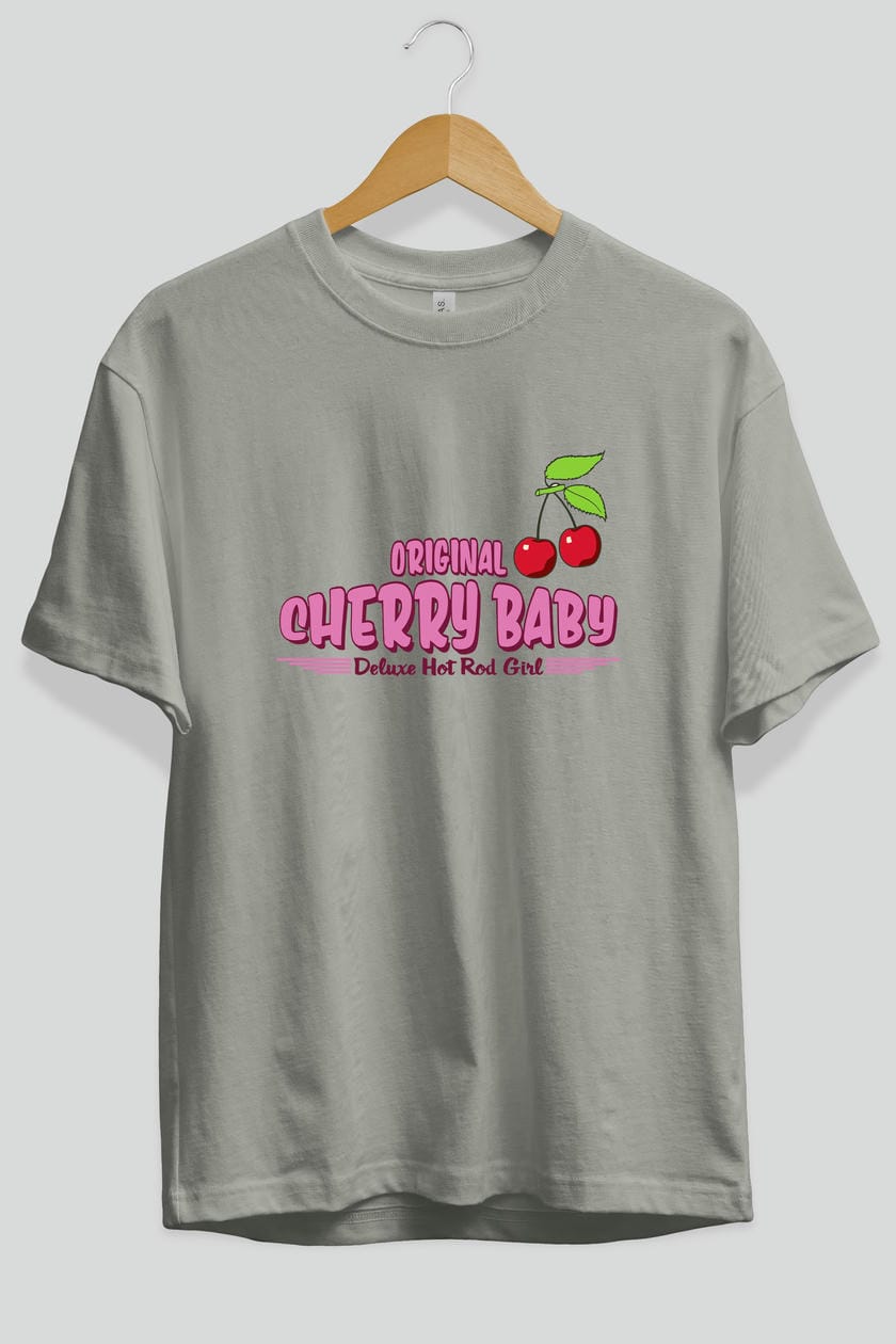 Cherry Baby Ön Baskılı Oversize t-shirt Erkek Kadın Pamuk Bisiklet Yaka tişort
