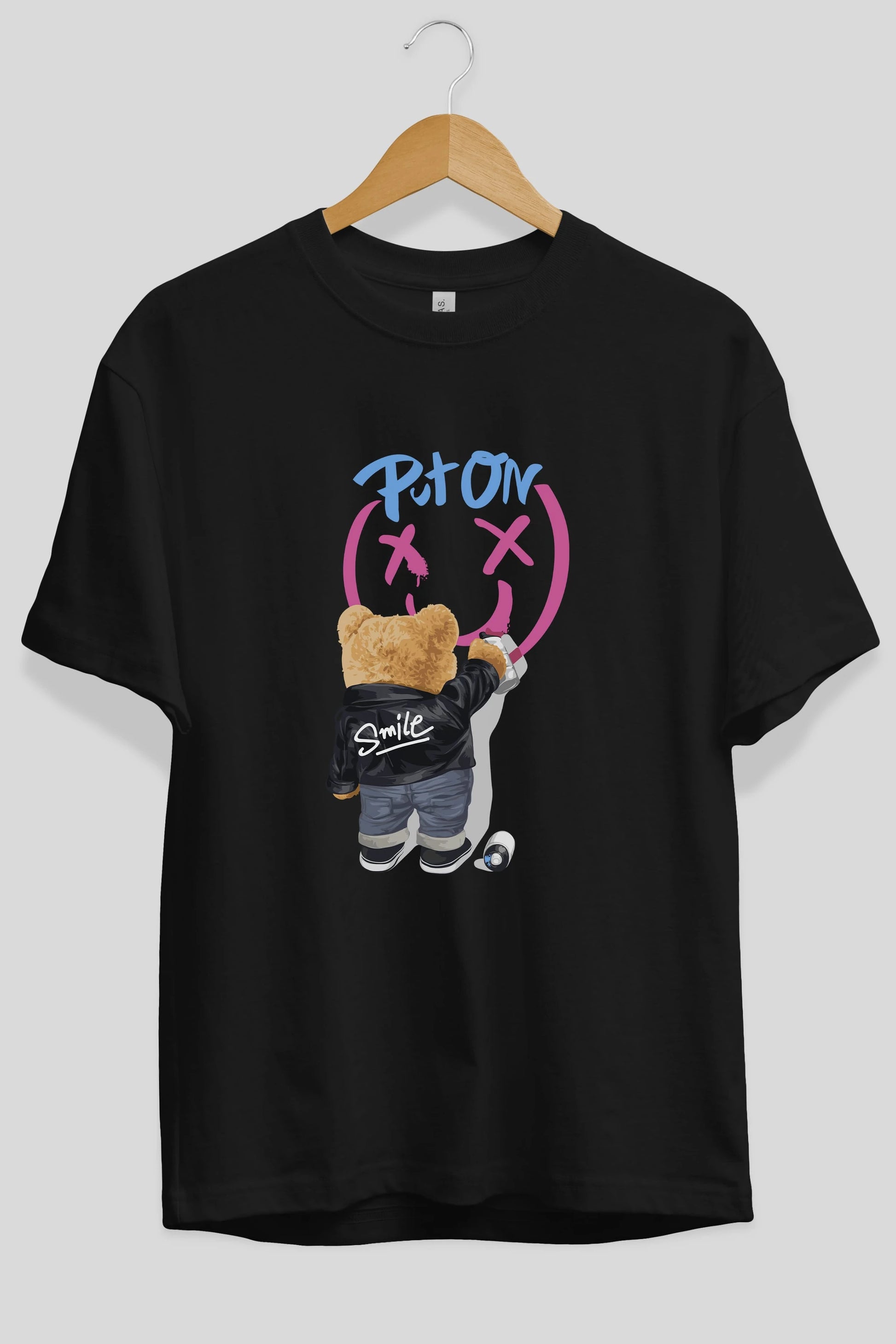 Put on Smile Bear Ön Baskılı Oversize t-shirt Erkek Kadın Unisex