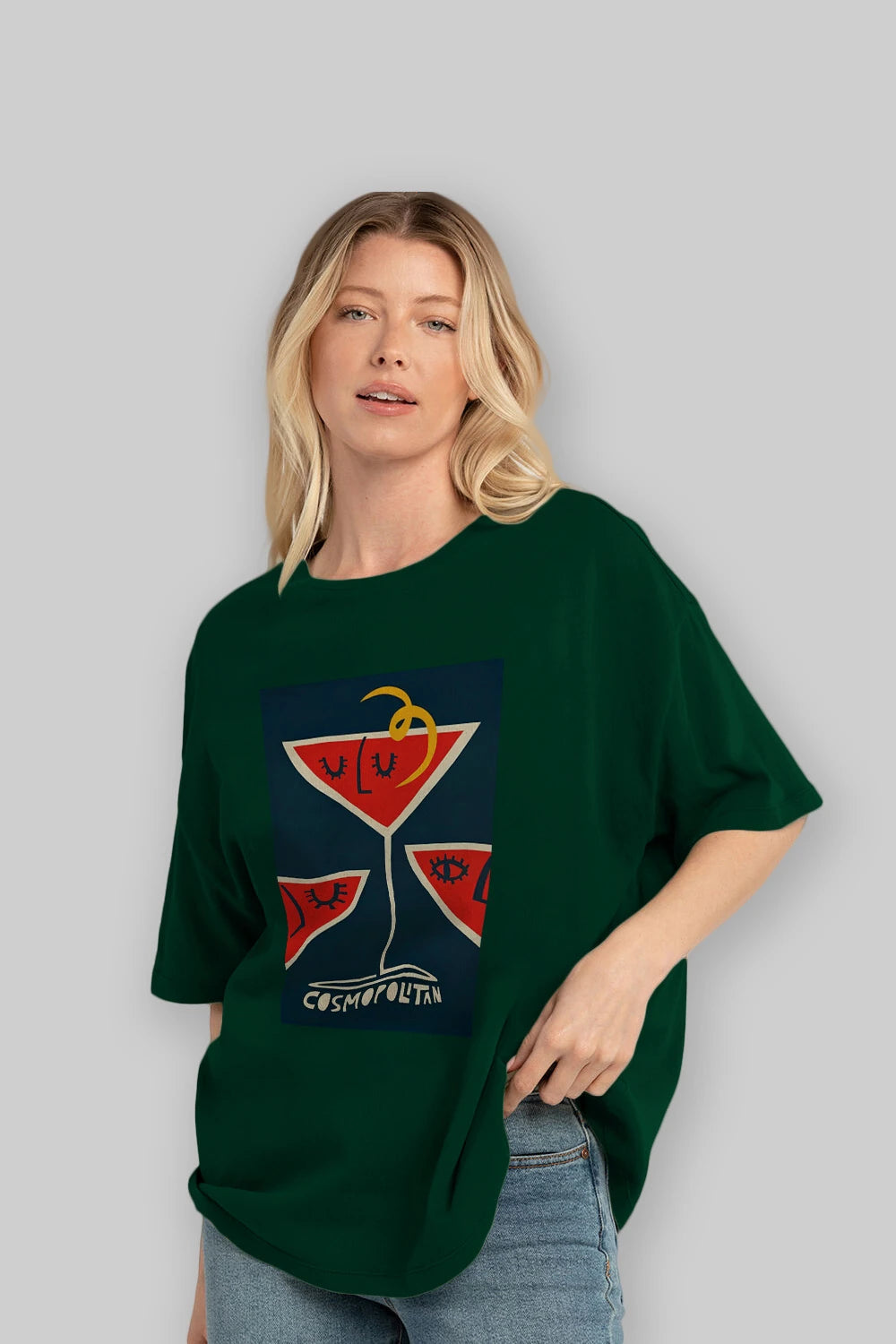 Cosmopolitan 4 Ön Baskılı Oversize t-shirt Erkek Kadın Unisex %100 Pamuk Bisiklet Yaka tişort