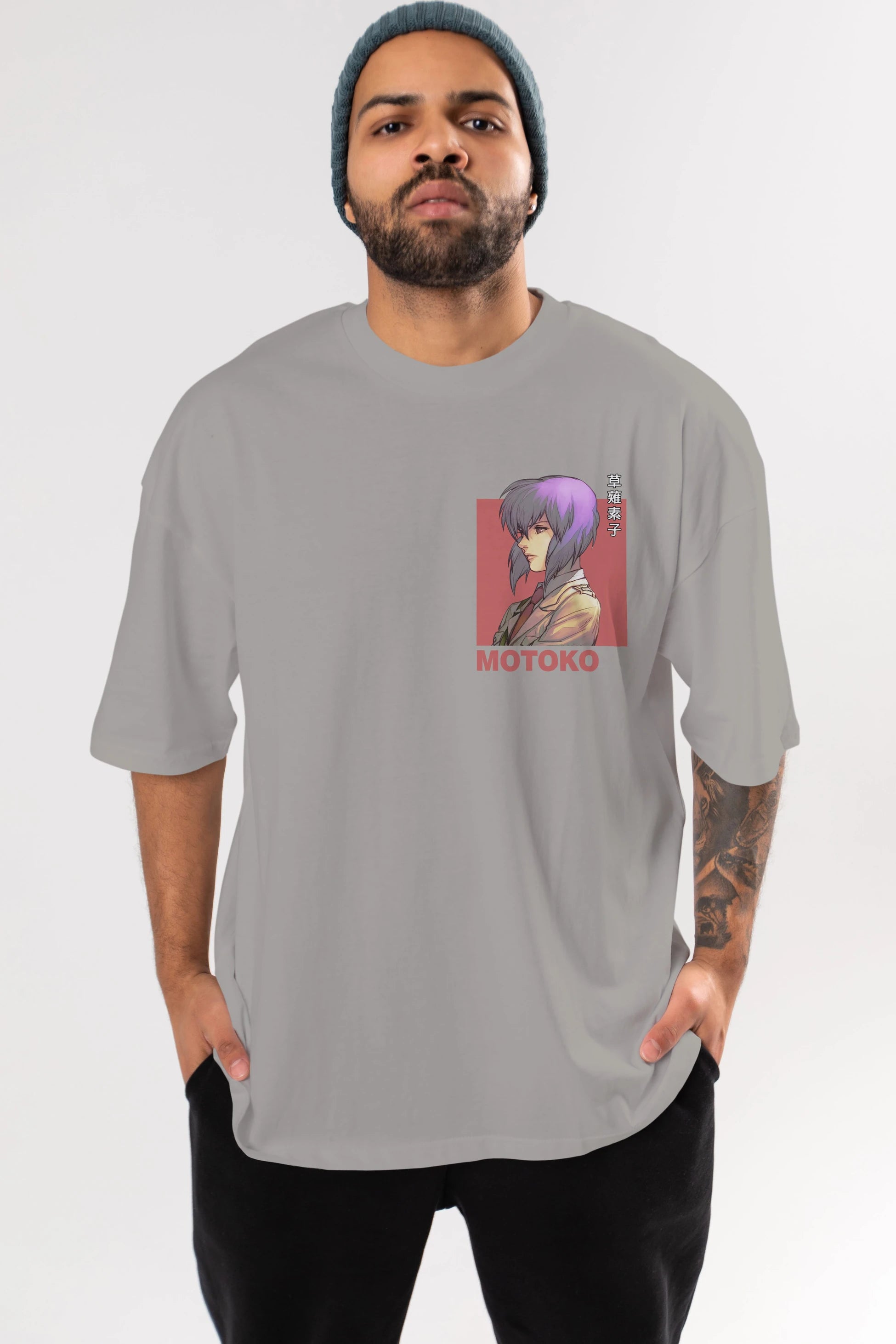 Motoko Kusanagi 12 Ön Sol Baskılı Oversize t-shirt Erkek Kadın Unisex %100 Pamuk Bisiklet Yaka tişort