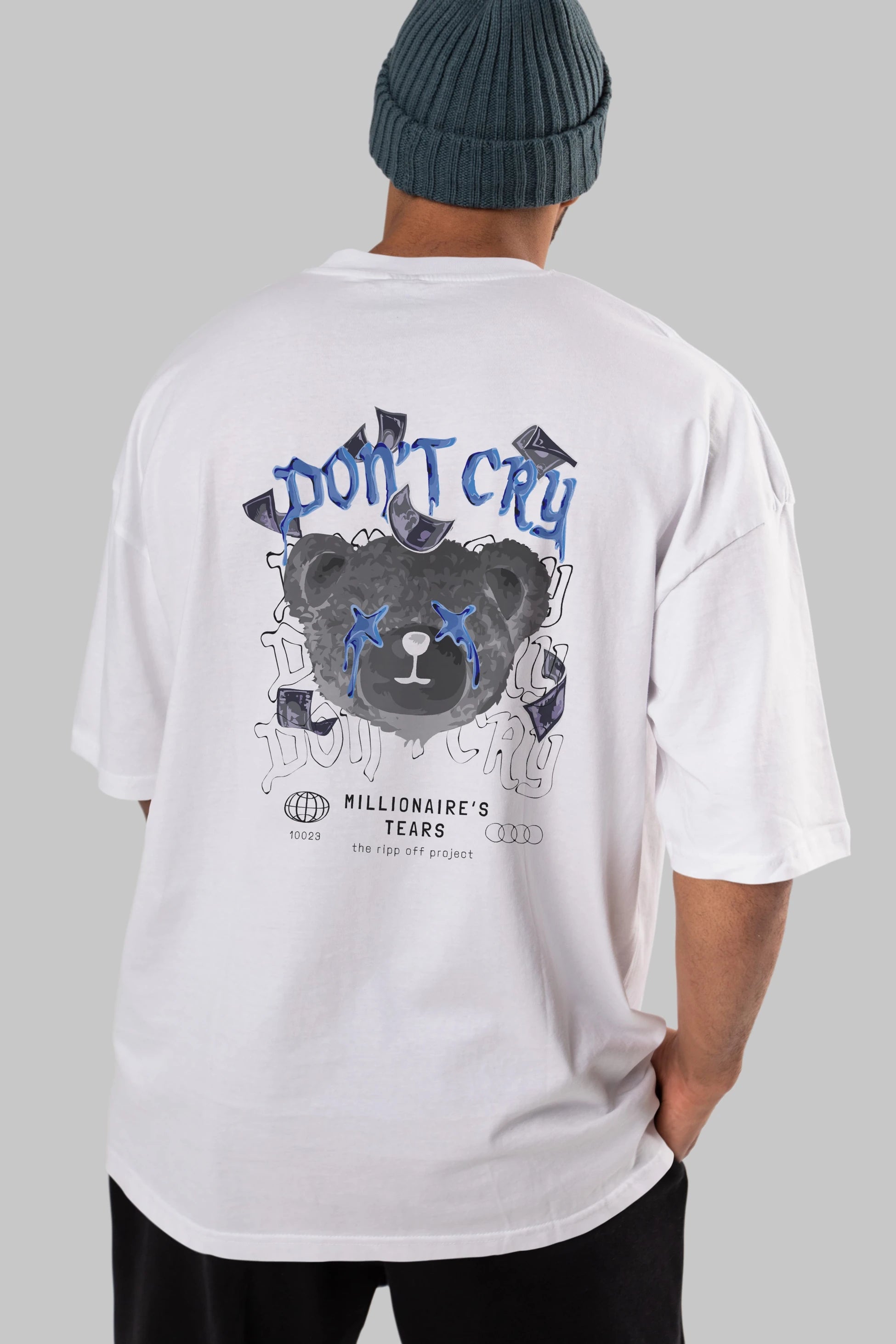 Dont Cry Bear Arka Baskılı Oversize t-shirt Erkek Kadın Unisex