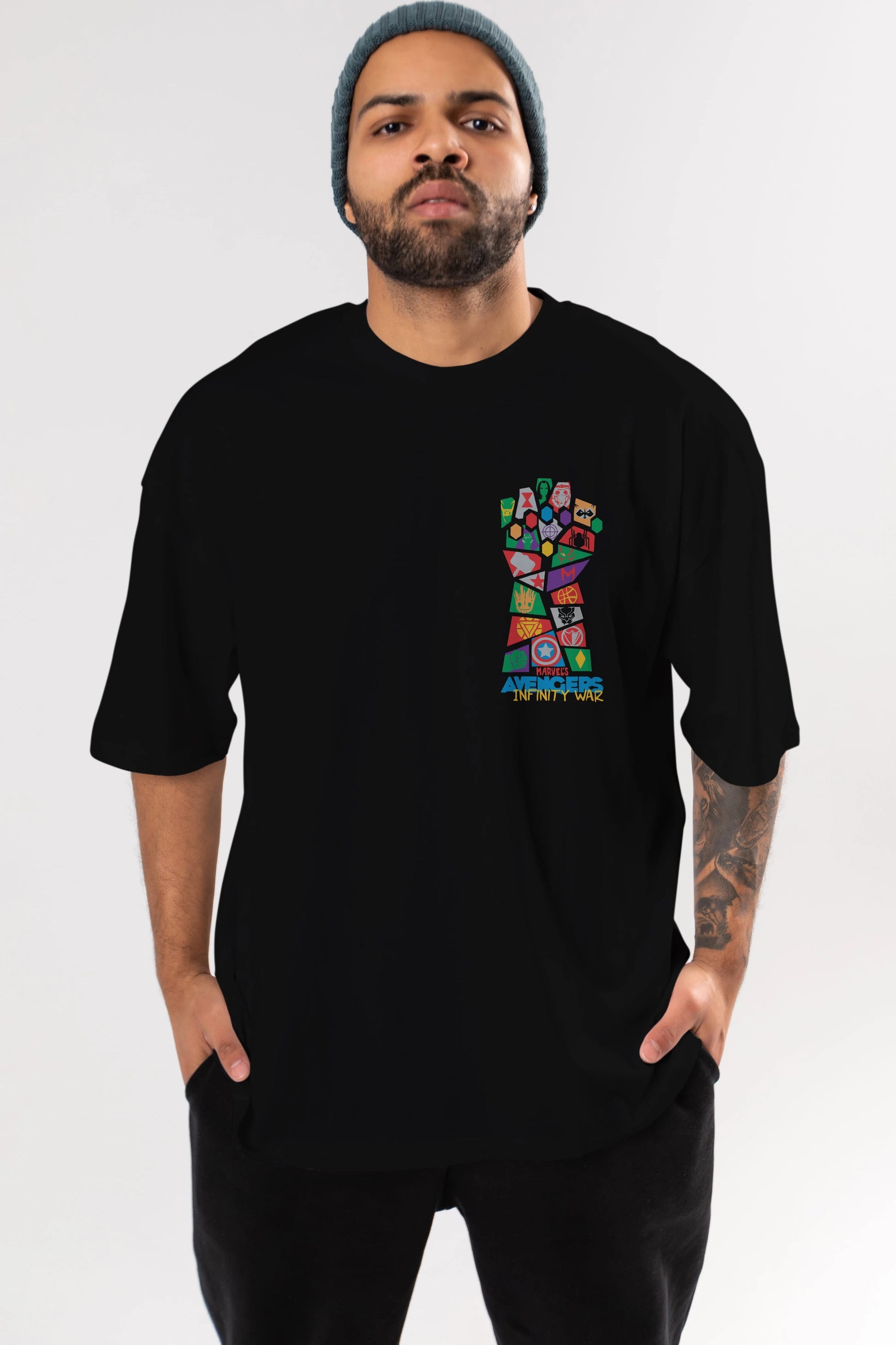The Avengers Ön Sol Baskılı Oversize t-shirt Erkek Kadın Unisex %100 Pamuk Bisiklet Yaka tişort