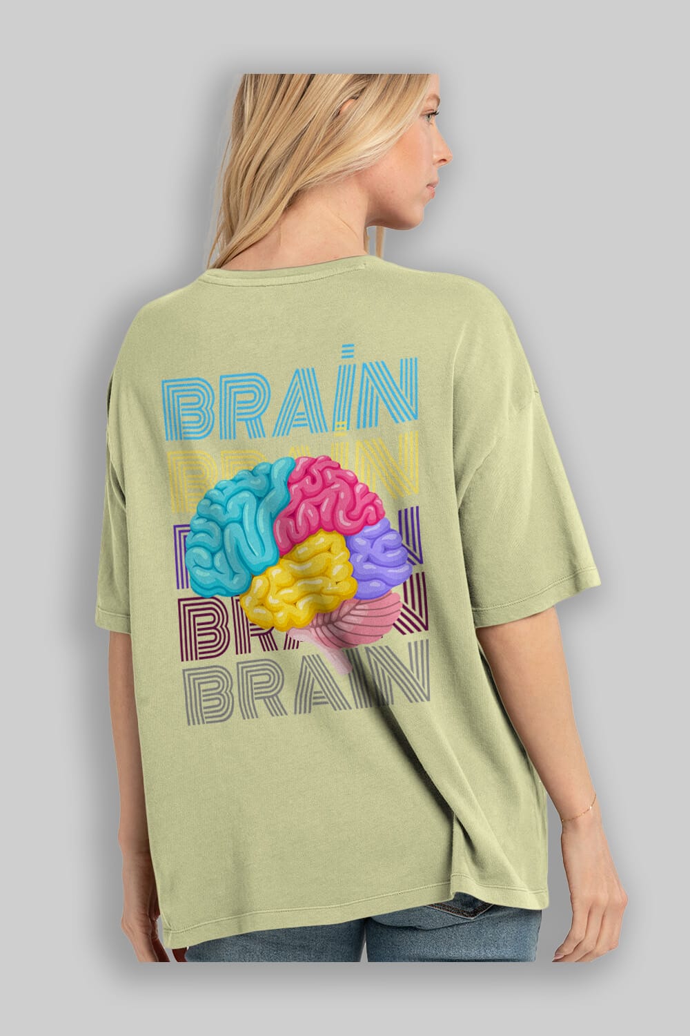 Brain Yazılı Arka Baskılı Oversize t-shirt Erkek Kadın Unisex