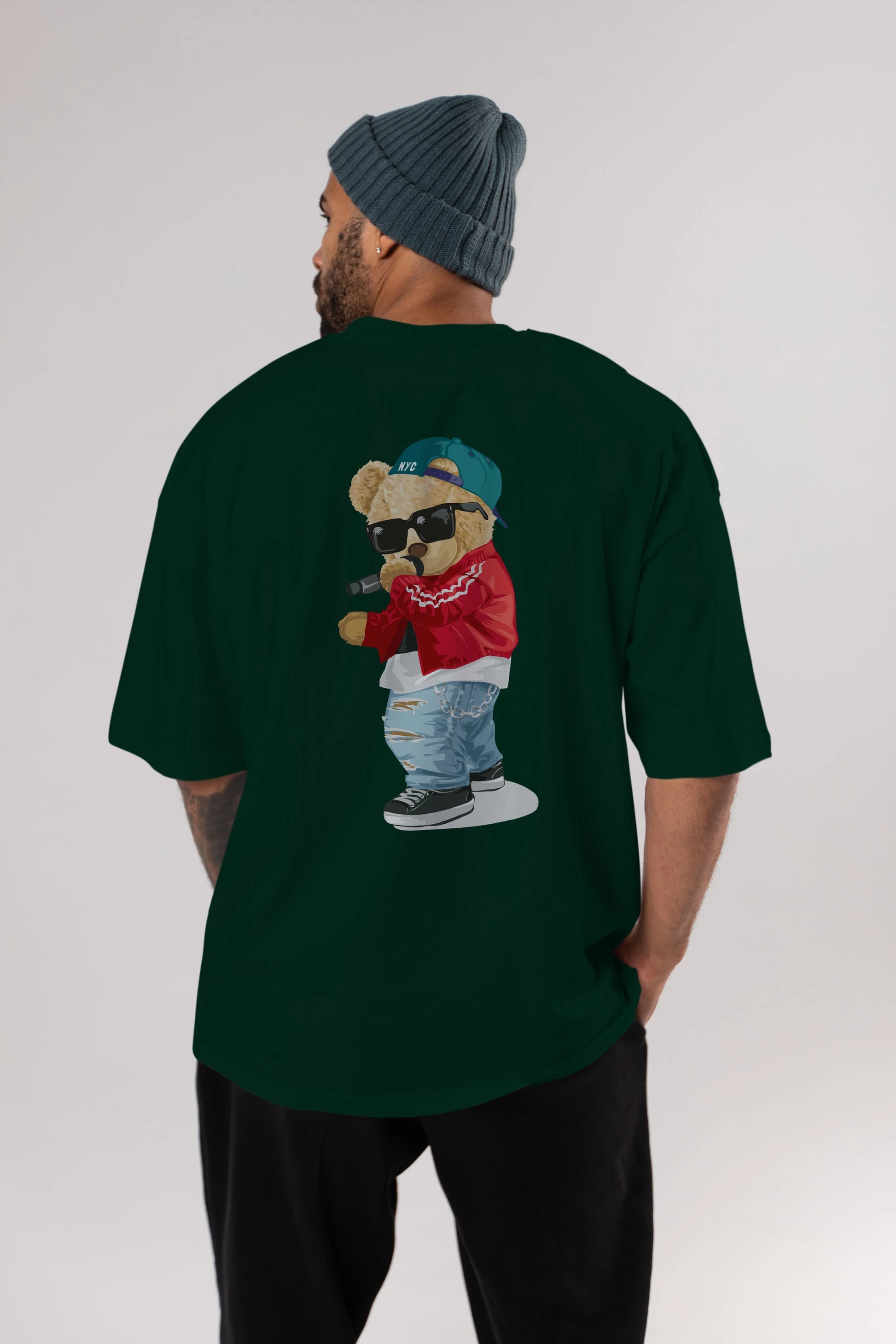 Teddy Bear Şarkıcı Arka Baskılı Oversize t-shirt Erkek Kadın Unisex %100 Pamuk