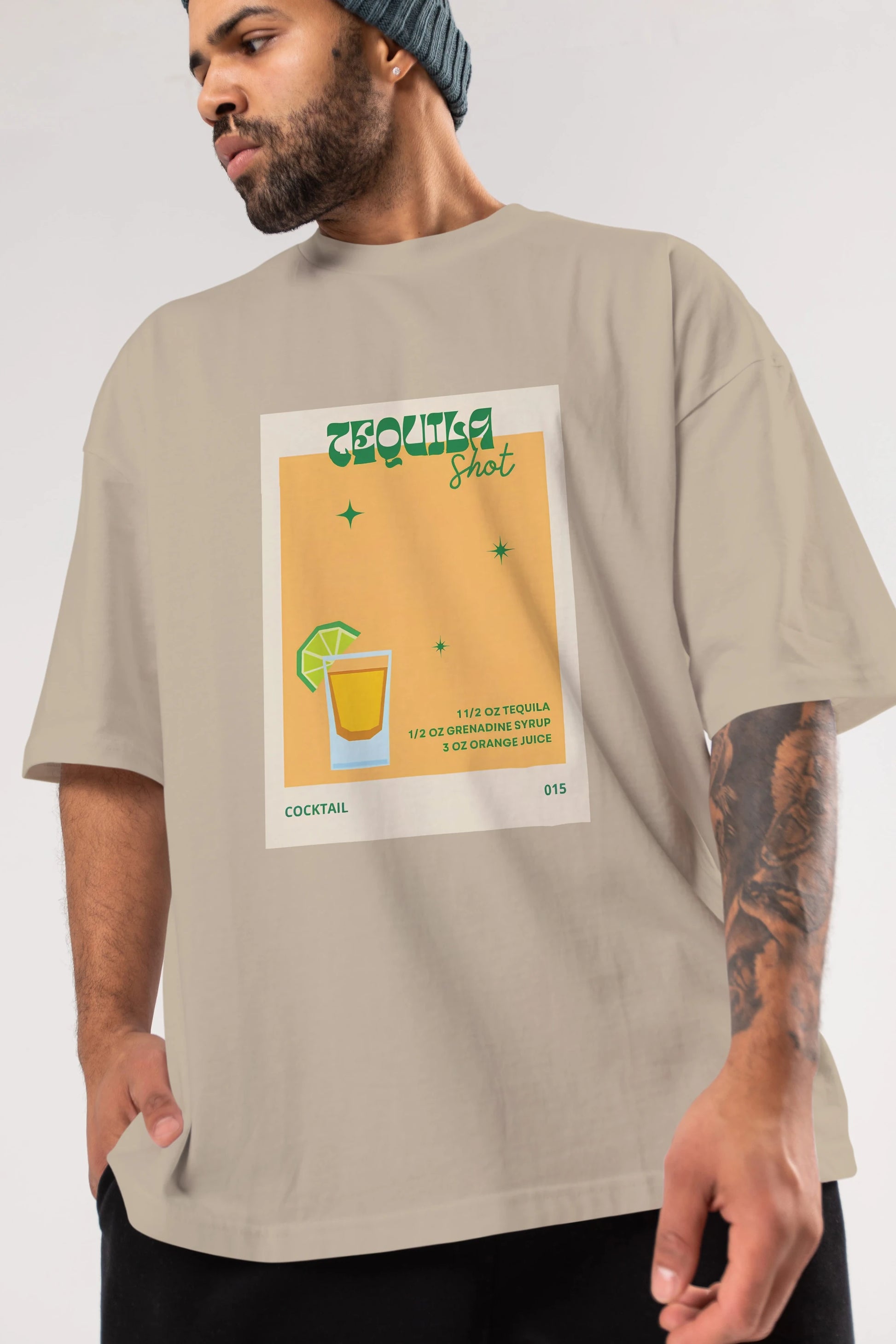 Tequila Shot 2 Ön Baskılı Oversize t-shirt Erkek Kadın Unisex %100 Pamuk Bisiklet Yaka tişort