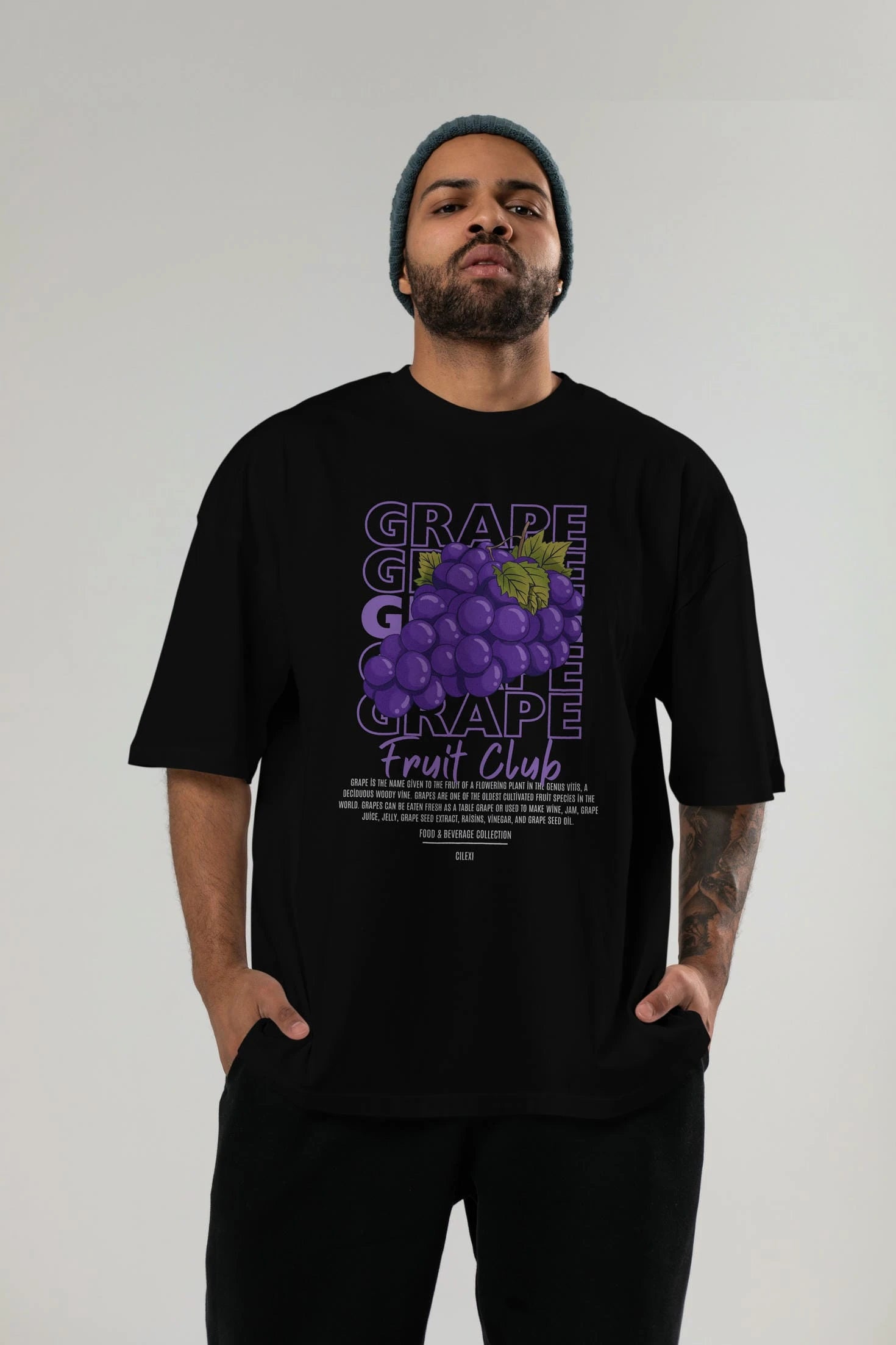 Grape Ön Baskılı Oversize t-shirt Erkek Kadın Pamuk Bisiklet Yaka tişort