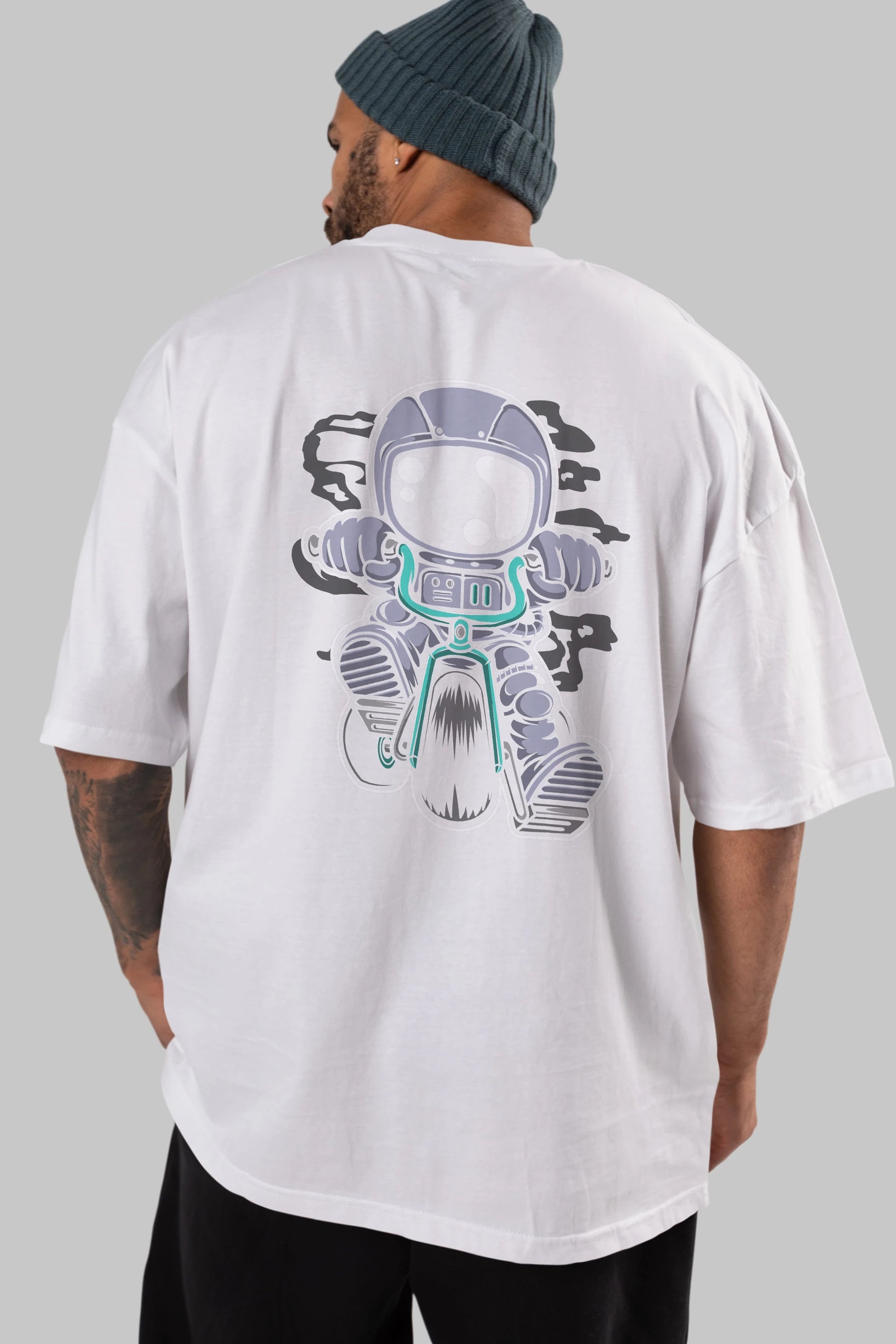 Astronaut Biker Arka Baskılı Oversize t-shirt Erkek Kadın Unisex