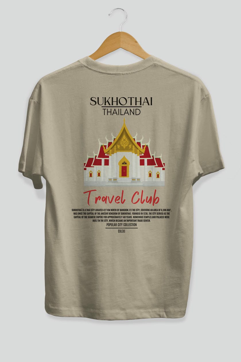 Sukhothai Thailand Arka Baskılı Oversize t-shirt Erkek Kadın Pamuk Bisiklet Yaka tişort