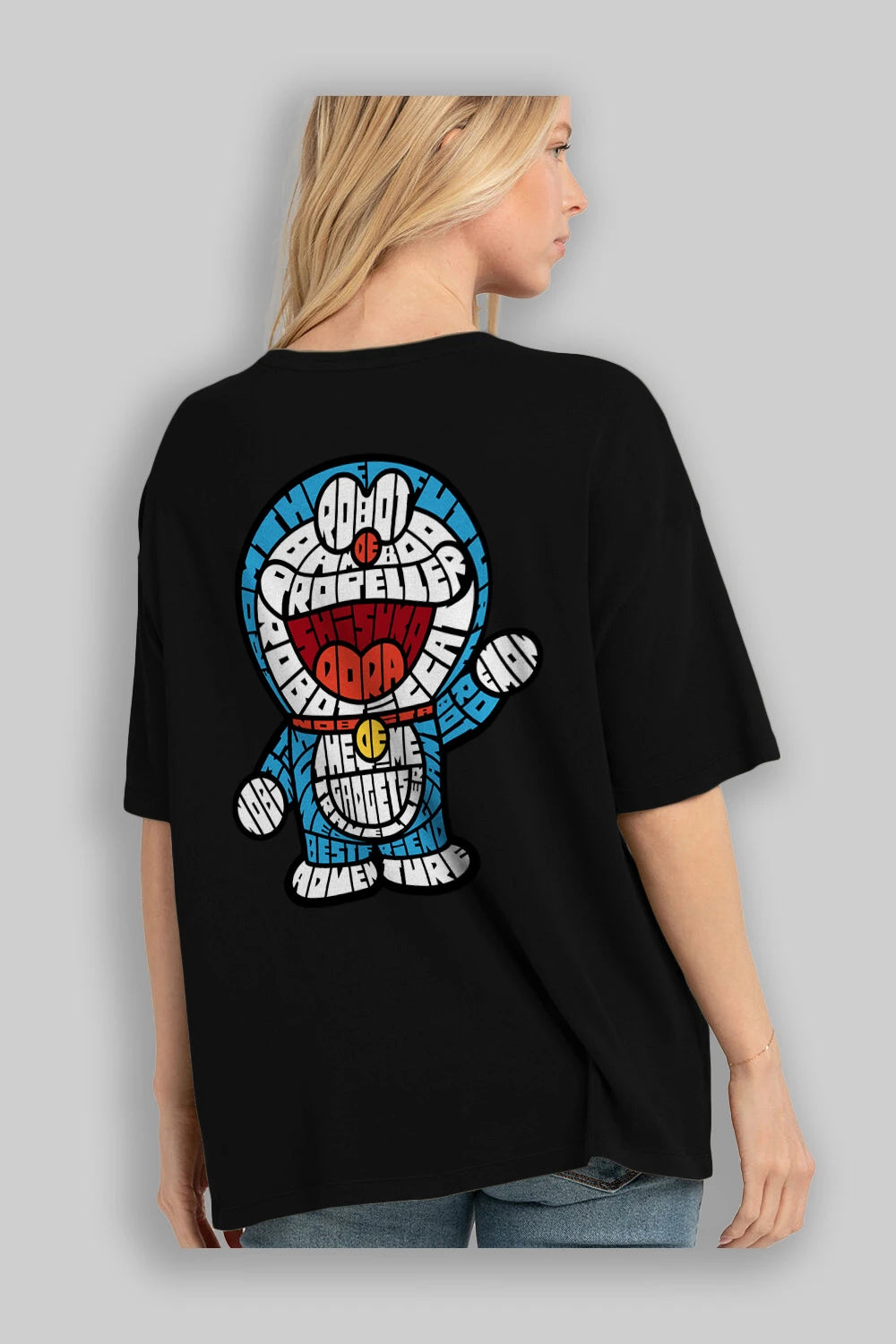 Robotic cat Arka Baskılı Oversize t-shirt %100 pamuk Erkek Kadın Unisex