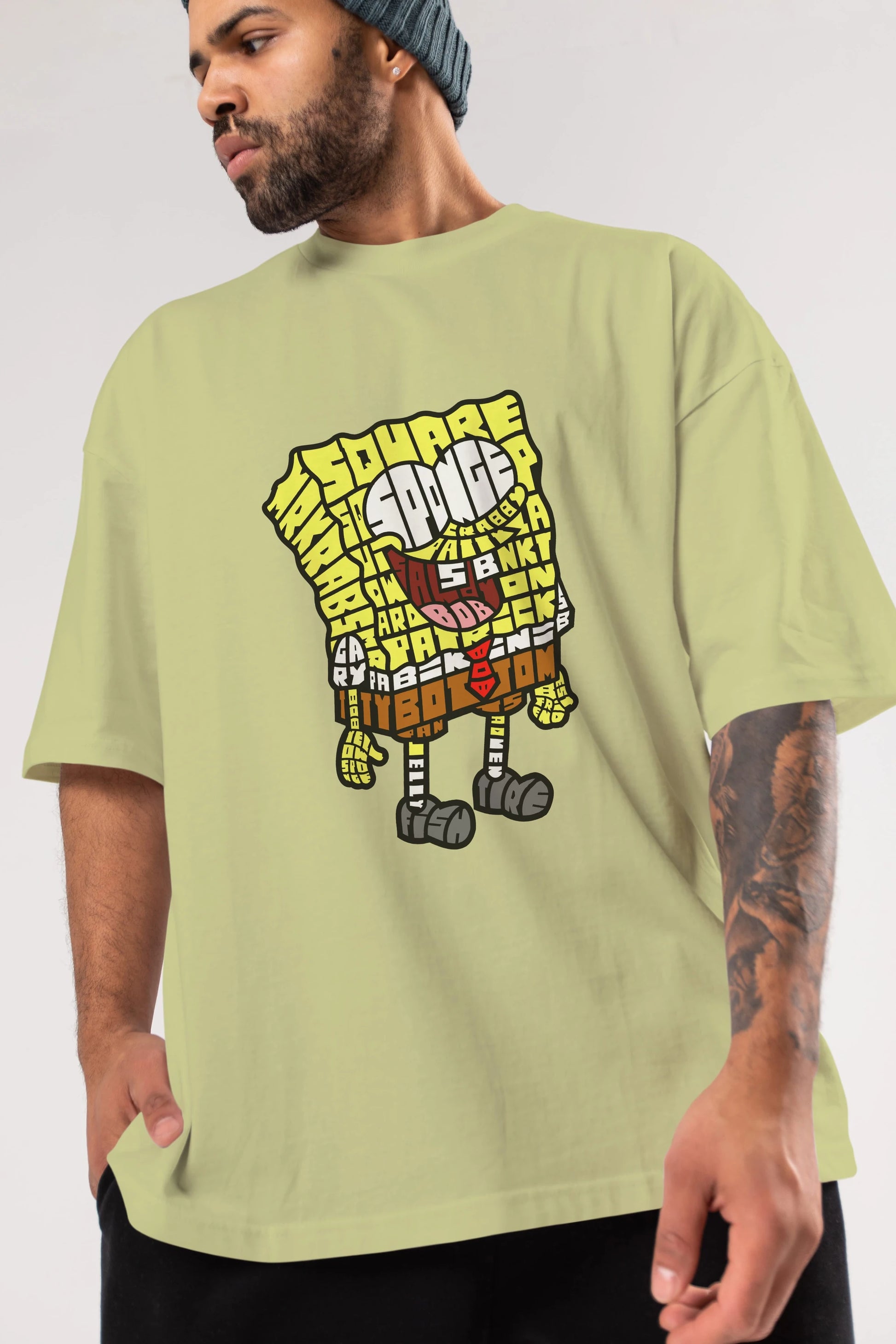 Yellow Sponge Ön Baskılı Oversize t-shirt %100 pamuk Erkek Kadın Unisex