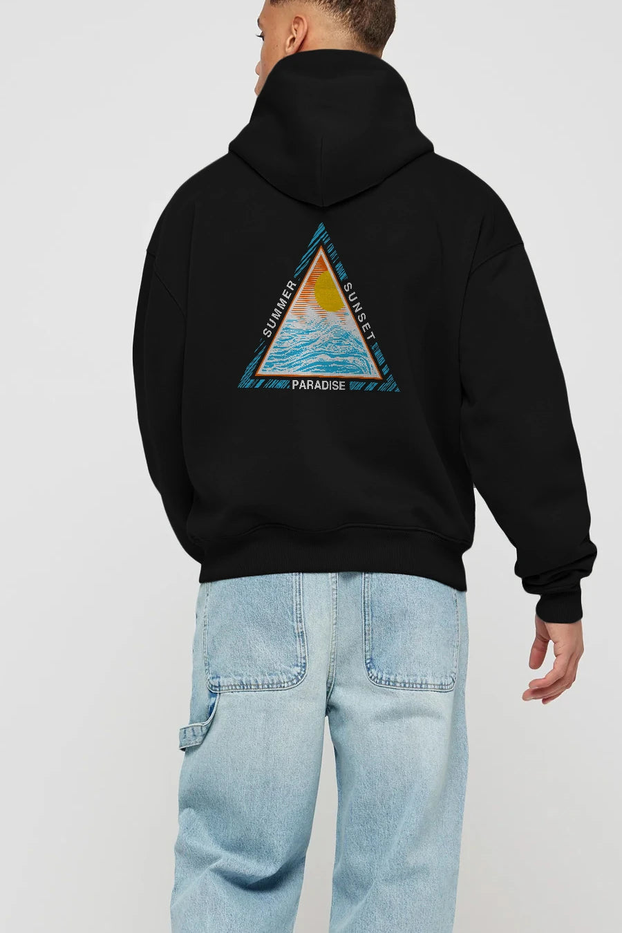 Summer Sunset Paradise Arka Baskılı Hoodie Oversize Kapüşonlu Sweatshirt Erkek Kadın Unisex