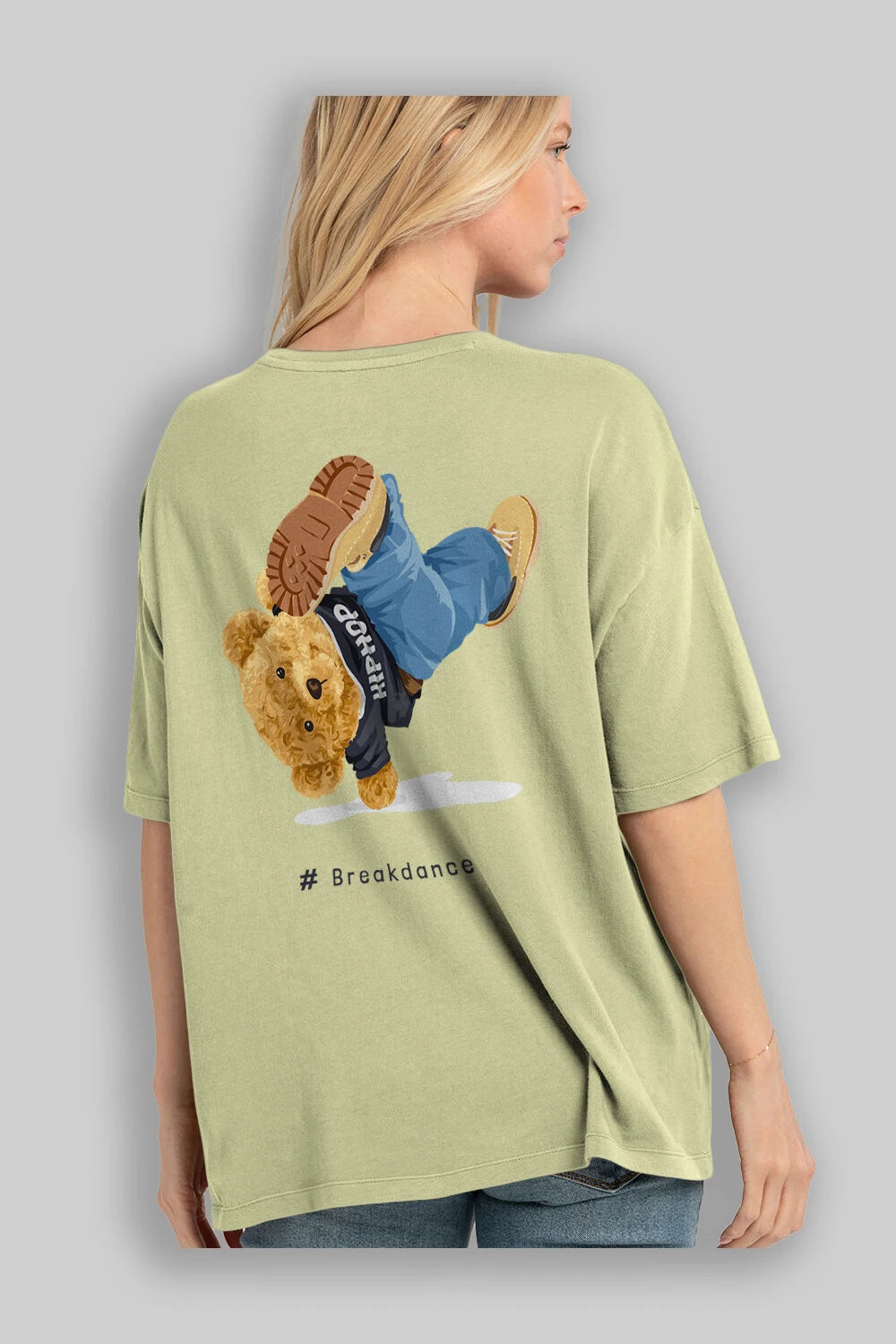 Teddy Bear Breakdance Arka Baskılı Oversize t-shirt Erkek Kadın Unisex %100 Pamuk