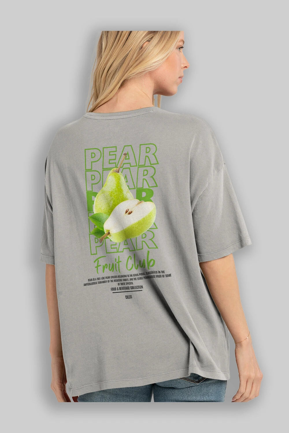 Pear Arka Baskılı Oversize t-shirt Erkek Kadın Pamuk Bisiklet Yaka tişort