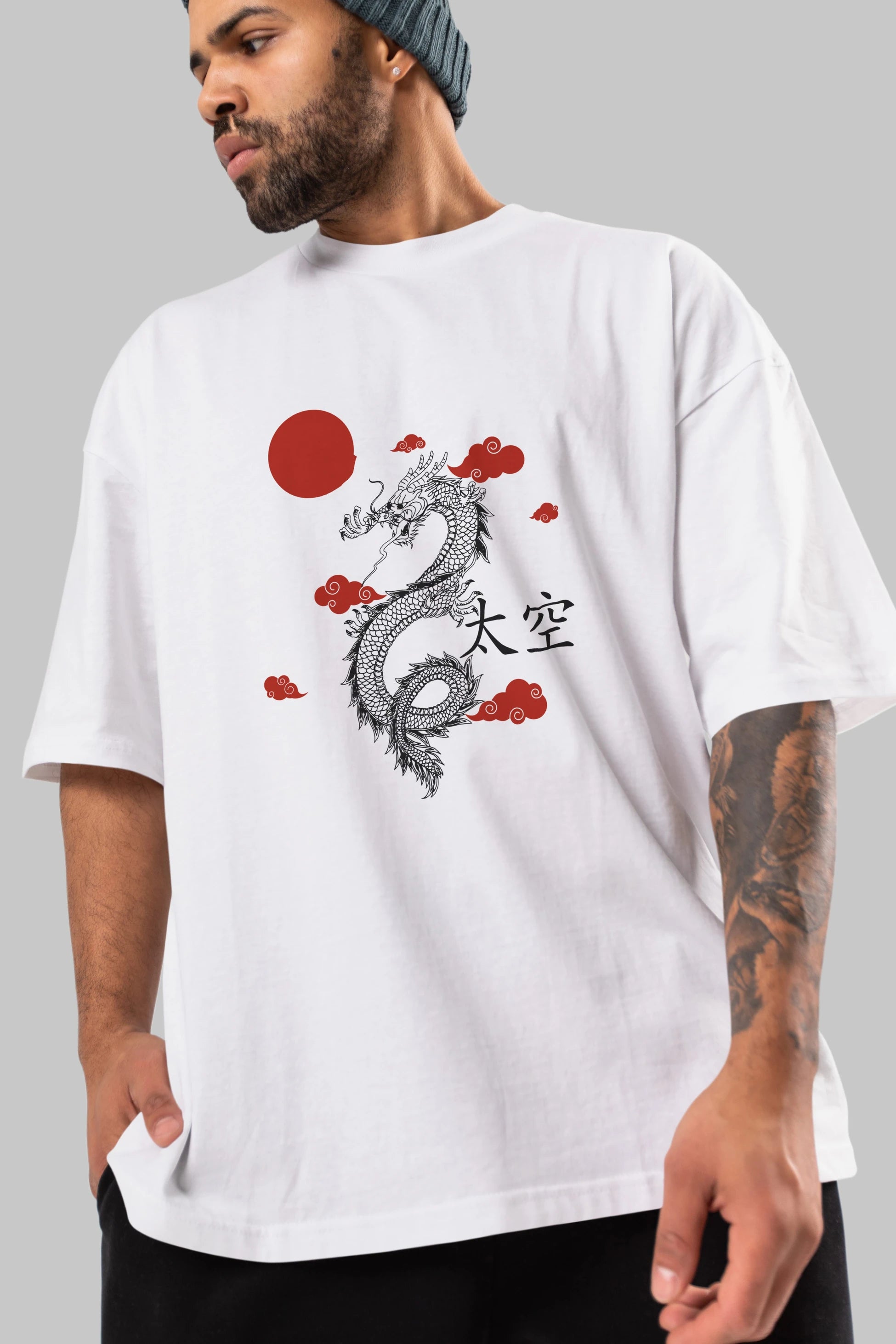 Chinese Dragon Ön Baskılı Oversize t-shirt Erkek Kadın Unisex