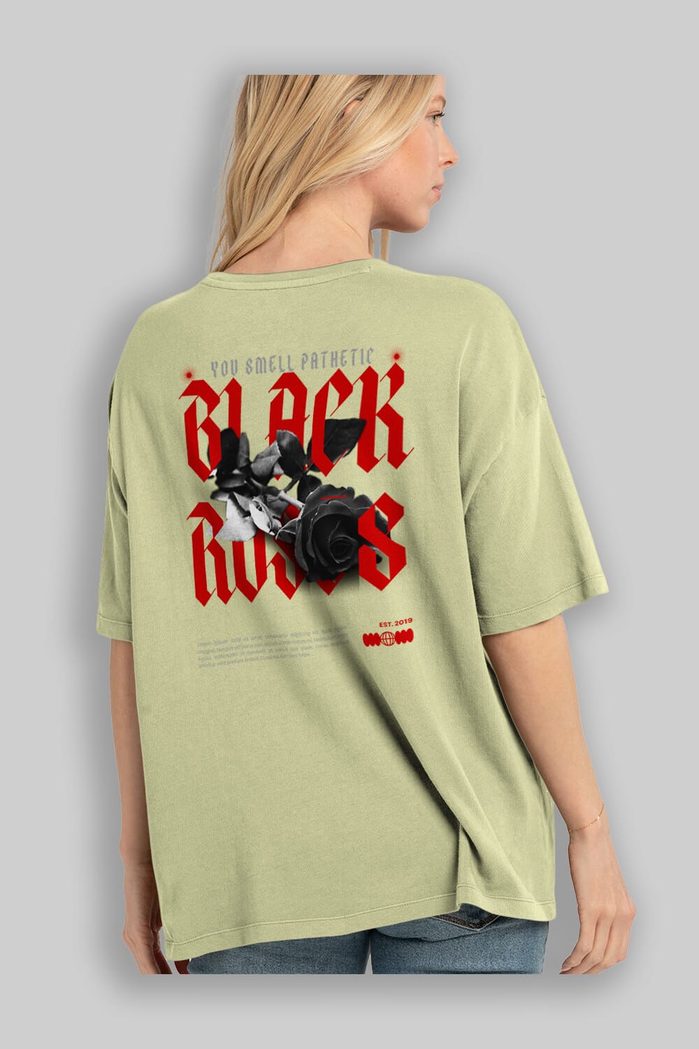 Black Roses Arka Baskılı Oversize t-shirt Erkek Kadın Unisex