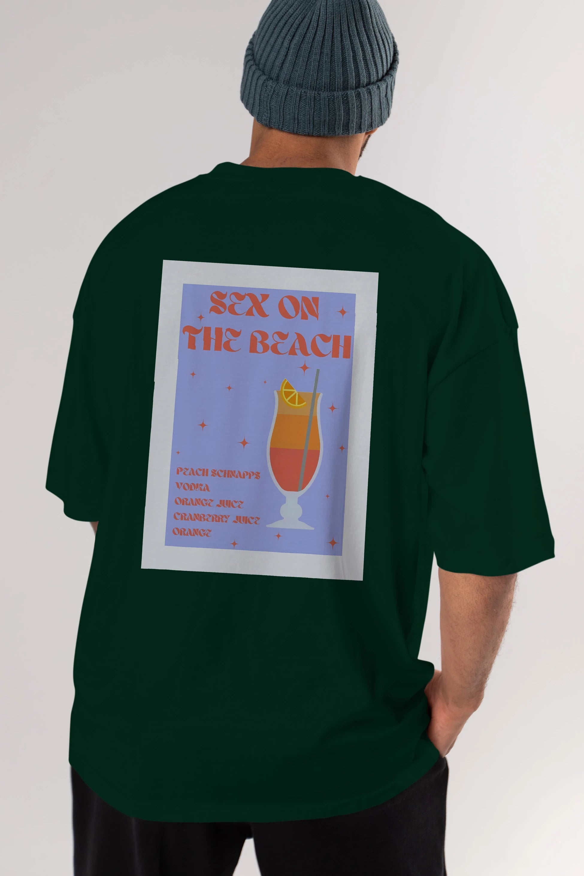 Sex On The Beach Arka Baskılı Oversize t-shirt Erkek Kadın Unisex %100 Pamuk Bisiklet Yaka tişort