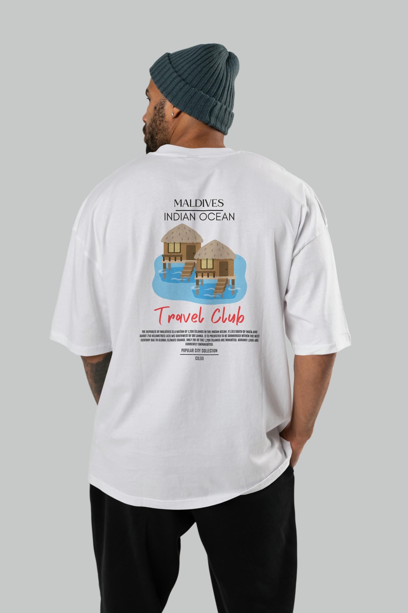 Maldives İndian Ocean Arka Baskılı Oversize t-shirt Erkek Kadın Pamuk Bisiklet Yaka tişort