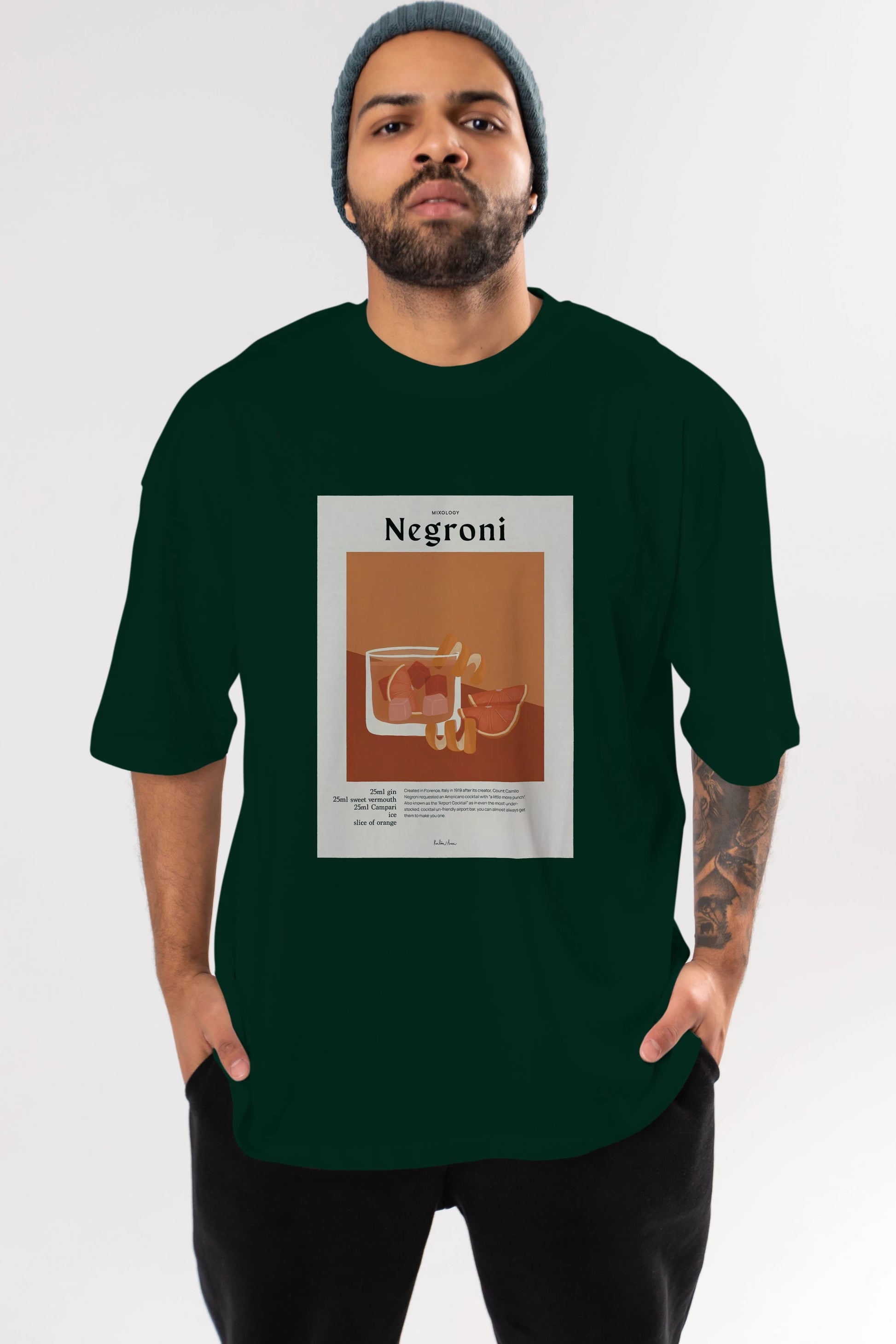 Mixology Negroni Ön Baskılı Oversize t-shirt Erkek Kadın Unisex %100 Pamuk Bisiklet Yaka tişort